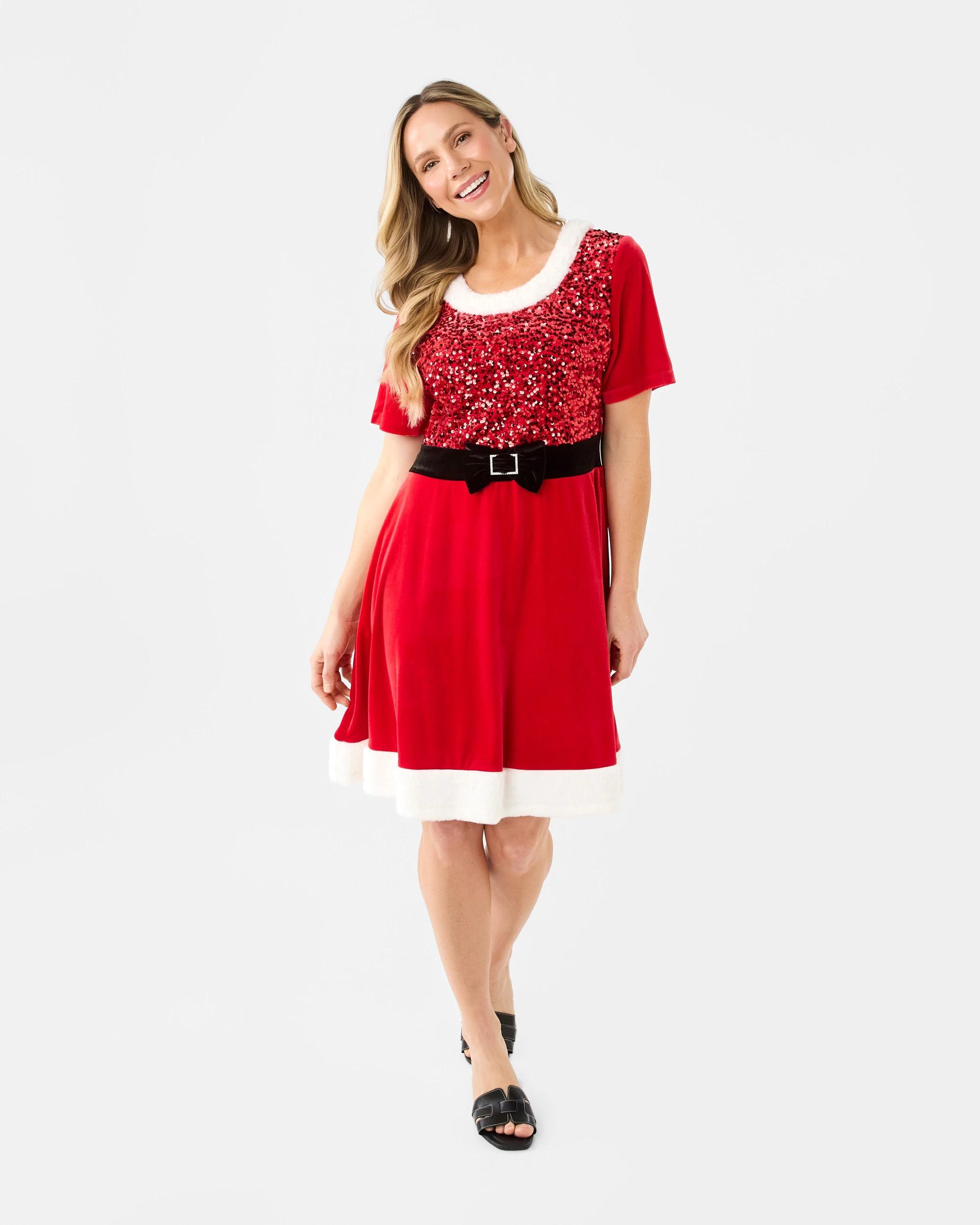 9 Family Matching Christmas Santa Sequin Womens Dress Strawberry, 9 of 9
