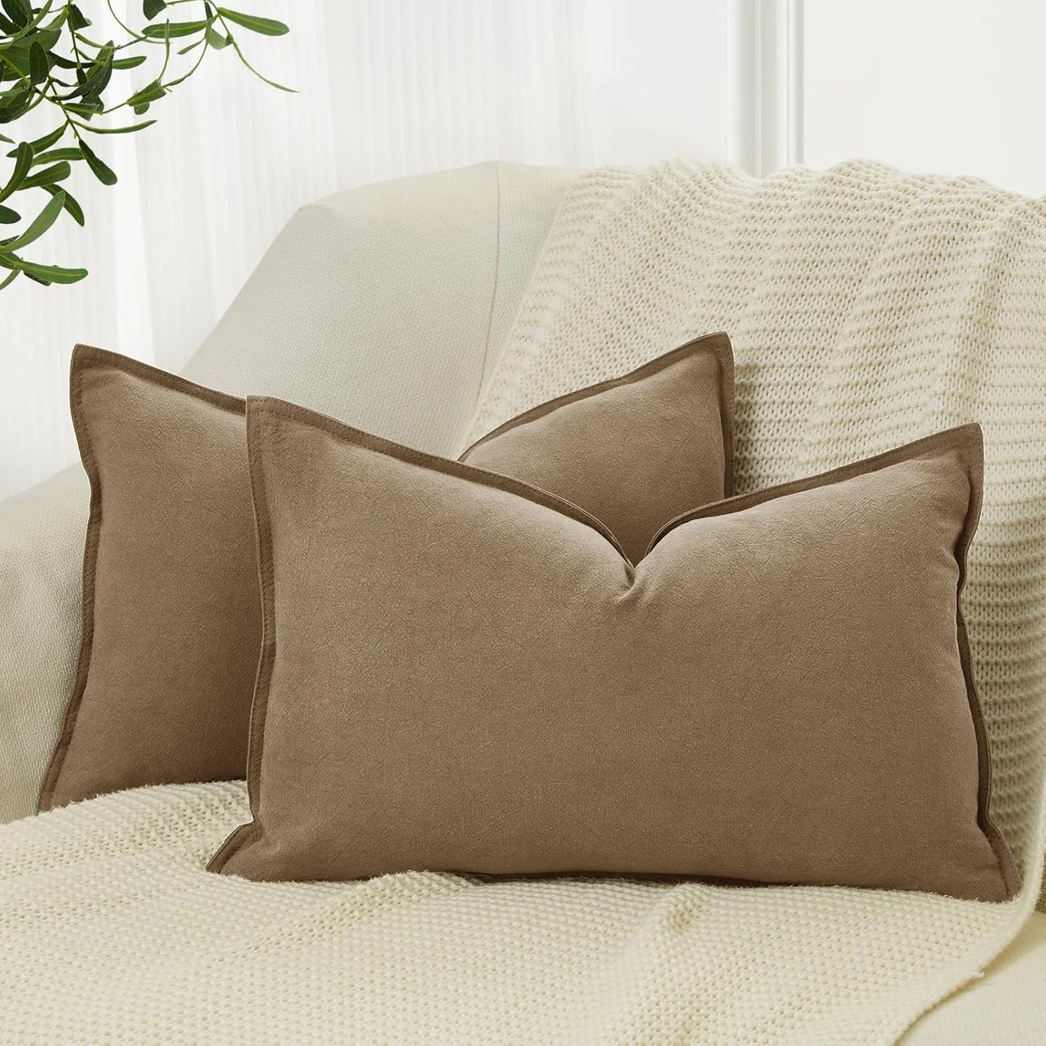 1 Gioia Casa 2-Pack Linen-Cotton Blend Cushion Covers 30x50cm - Tan, 1 of 4