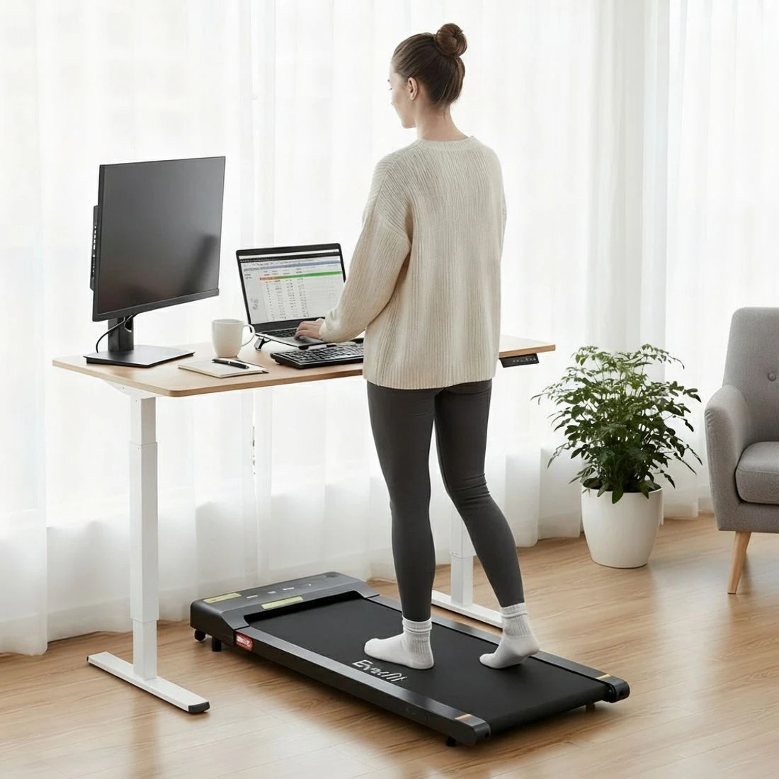 4 Artiss Electric Treadmill with 140cm Automatic Standing Desk Walking Pad 400mm - Multi, 4 of 9