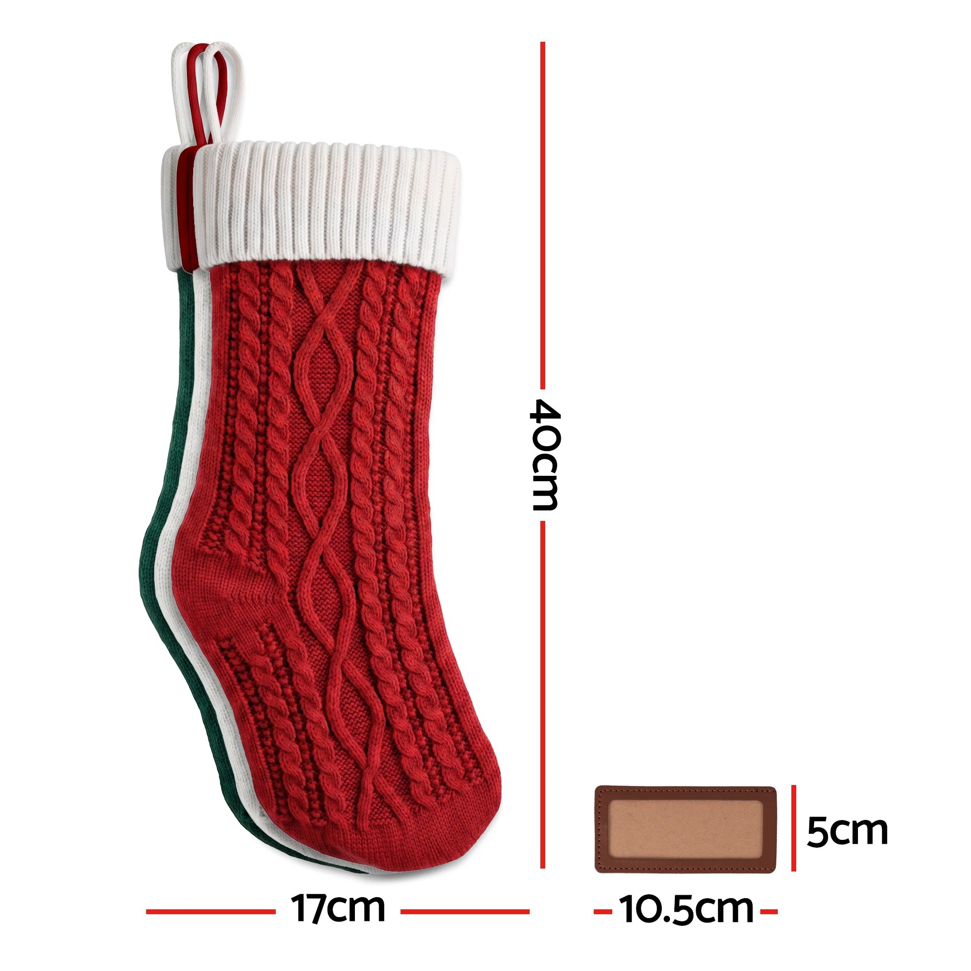 3 Jingle Jollys 3PCS Personalized Christmas Stockings Leather Patches 16 Inch Knitted Xmas Hanging Decor - Multi, 3 of 7