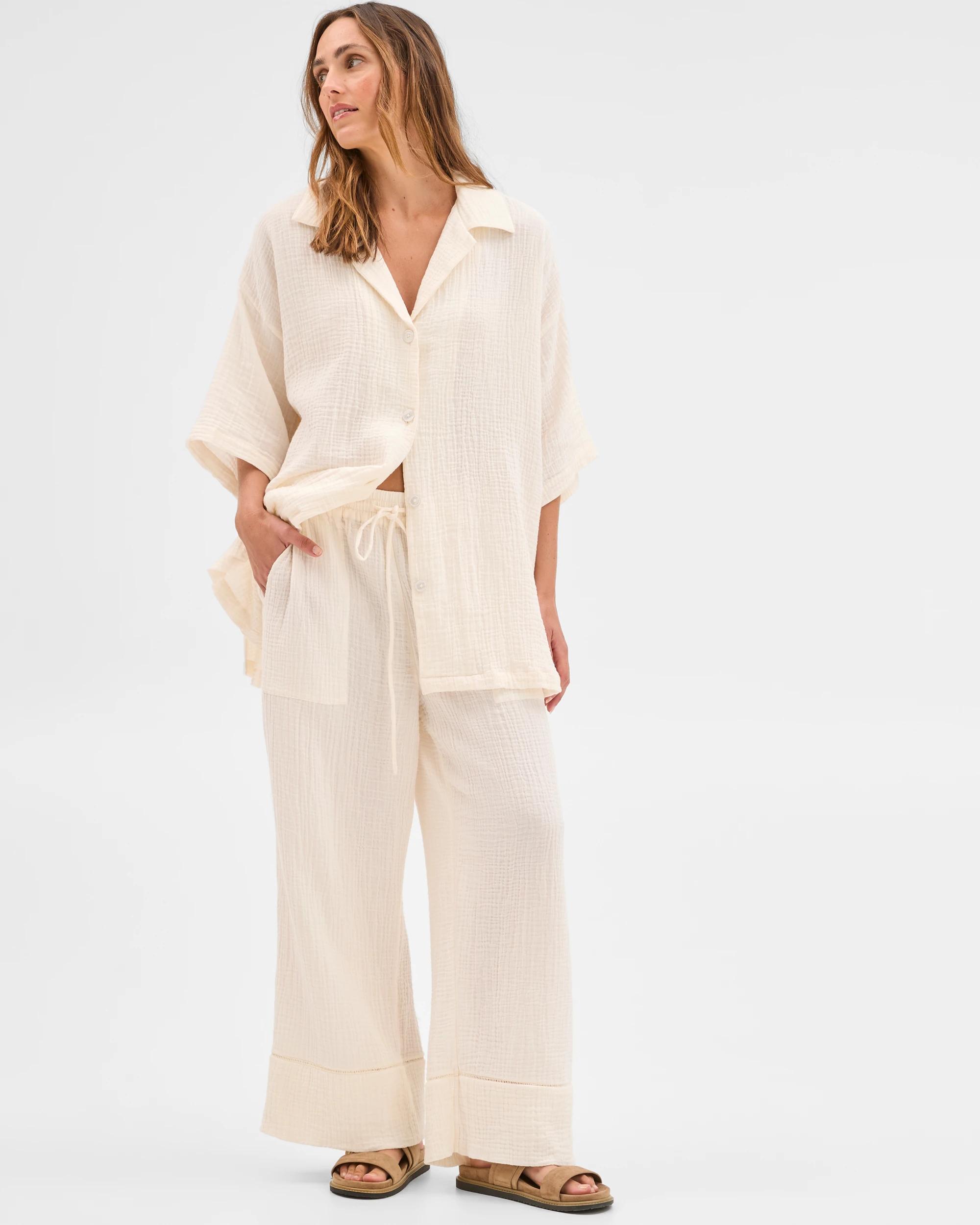 1 Target Woman Australian Cotton Resort Woven Trim Detail Pants WHITE, 1 of 6