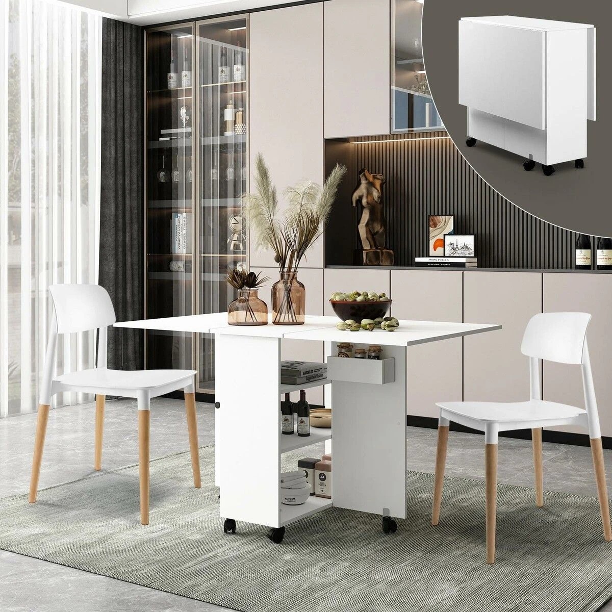 2 LUXSUITE Folding Dining Table Extendable Wooden, 2 of 5