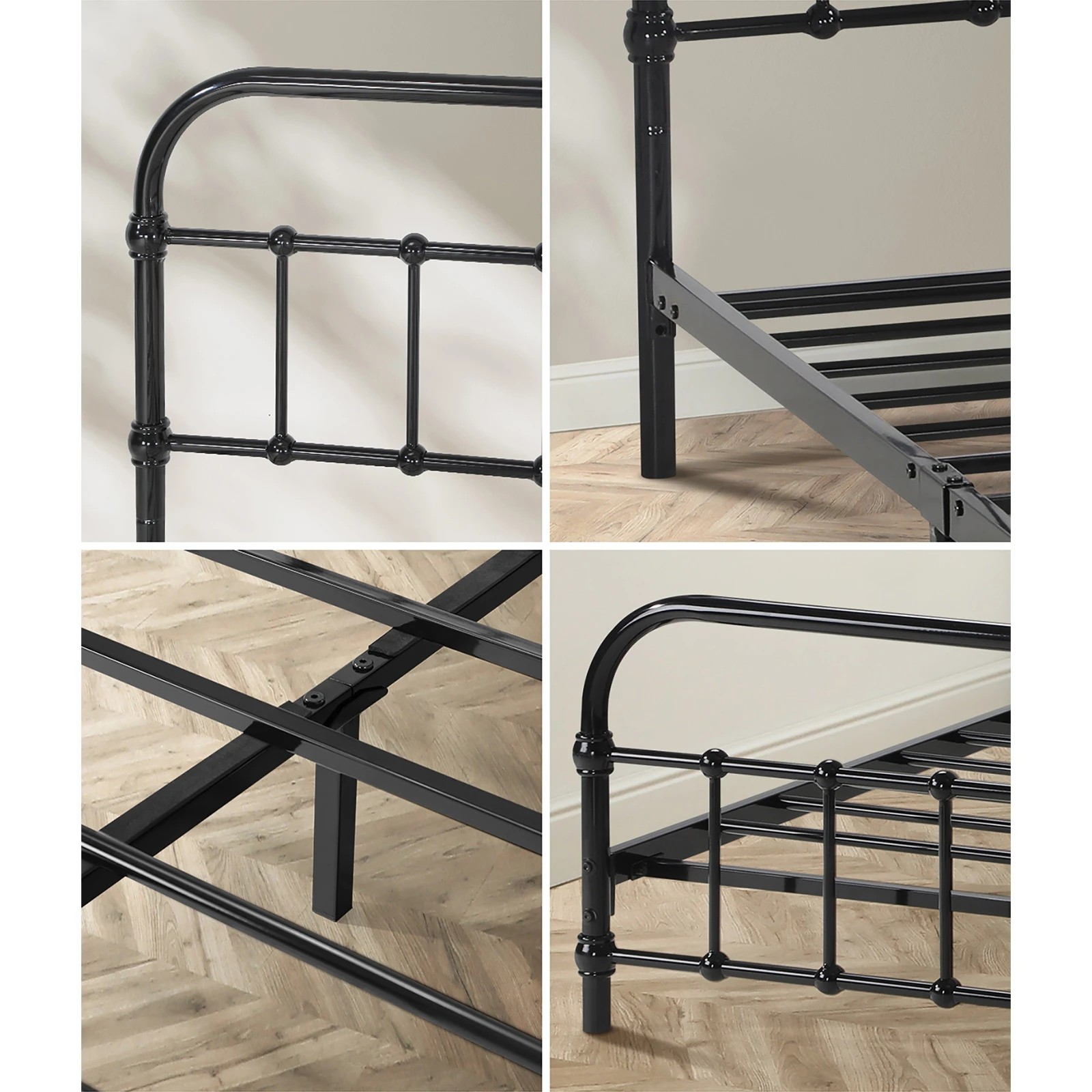 4 Oikiture Metal Bed Frame Double Size Bed Base Platform
 - Black, 4 of 9