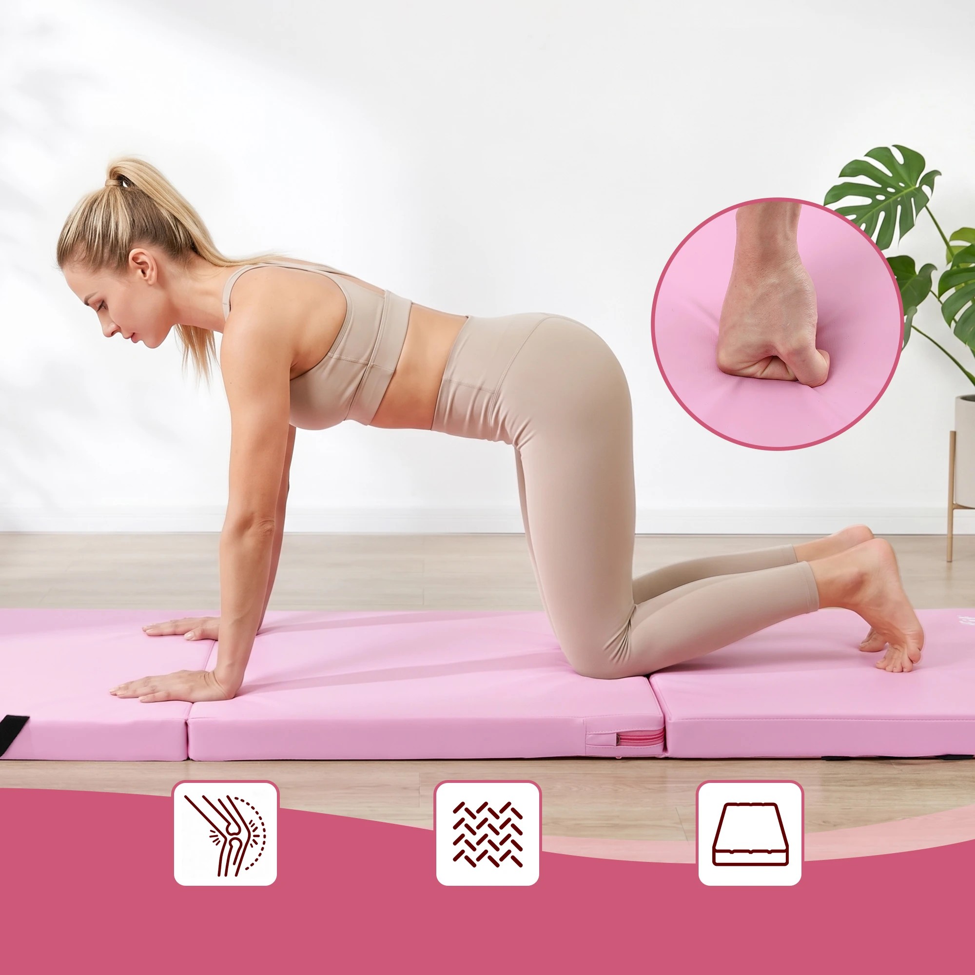 5 Everfit 180x60cm Gymnastics Mats Folding Exercise Floor Mat Portable 3 Fold Tumbling Mat - Pink, 5 of 7