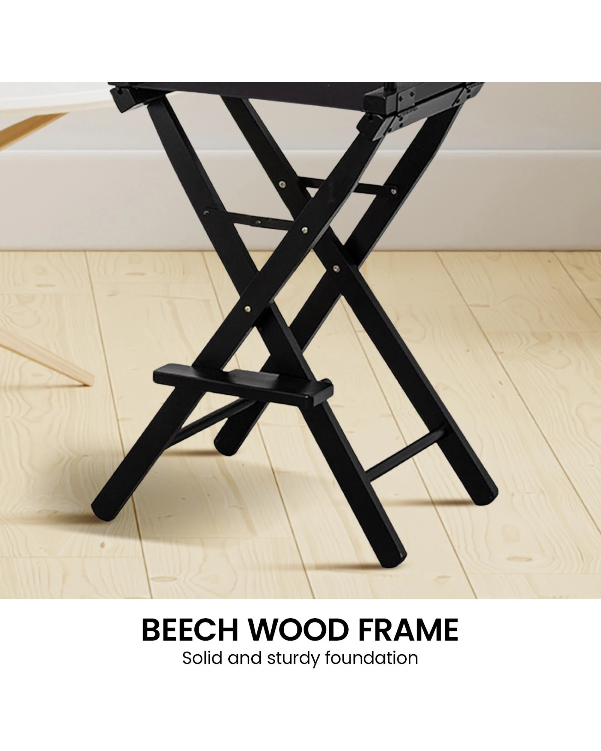 4 Sarantino Black Tall Directors Chair Beech Wood Frame With Canvas Seat, 4 of 9