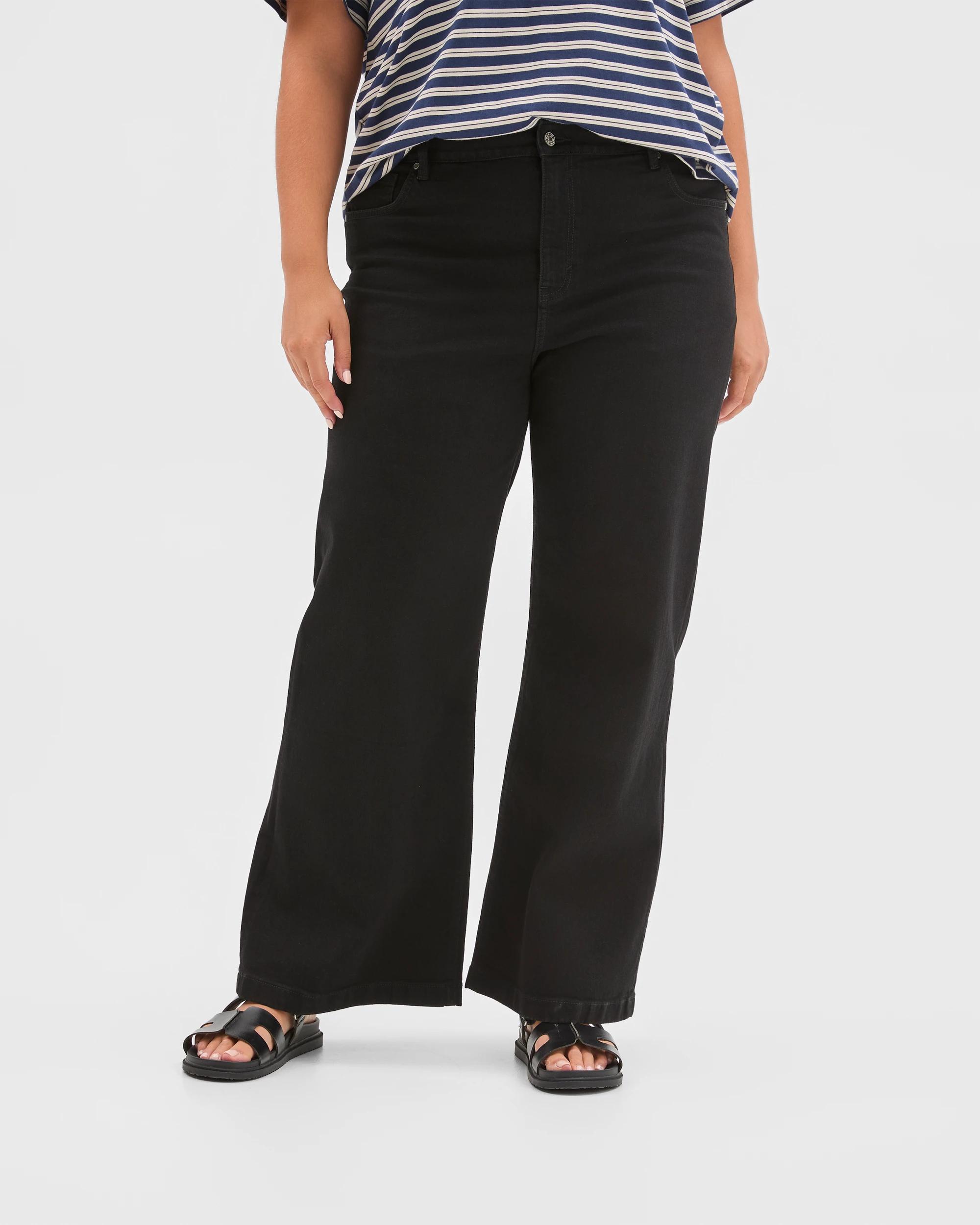 2 Target Curve Plus Size Denim Wide Leg Full Length Jeans BLACK, 2 of 6