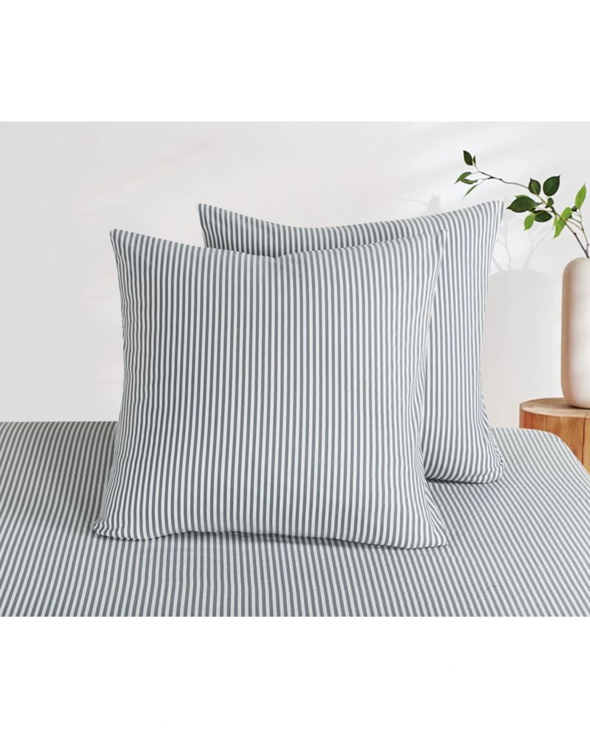2 CleverPolly 2-Pack Yarn-Dyed Washed Microfibre European Pillowcases - Thin Stripe Steel Blue, 2 of 3