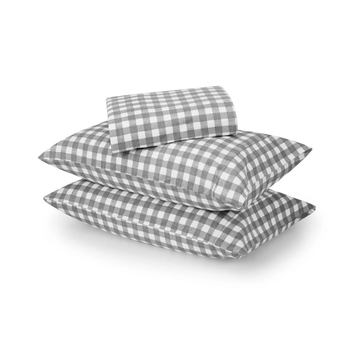 1 Gingham Cotton Flannelette Sheet Set - Double Bed, Grey, 1 of 7
