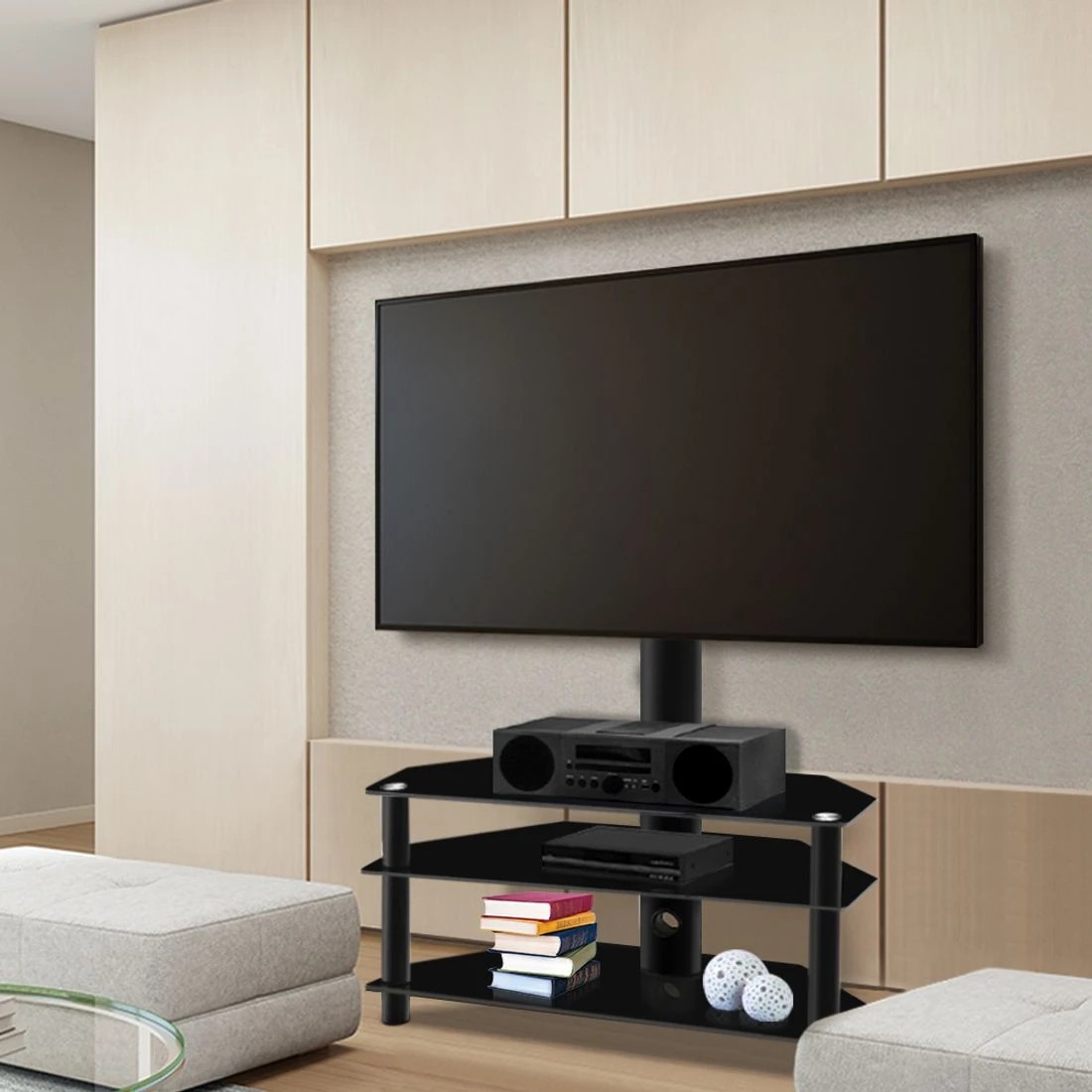 6 Artiss TV Stand Mount Bracket for 32"-60" LED LCD 3 Tiers Storage Floor - Black, 6 of 7