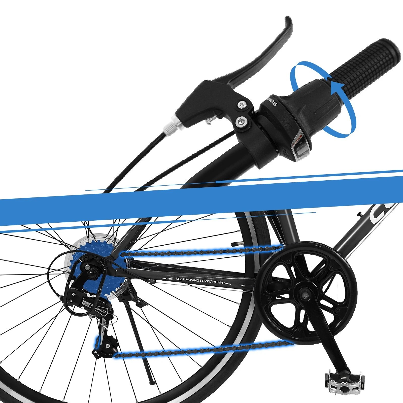 3 Costway 67cm Mountain Bike 6-Speed Outdoor Bicycle w/Dual Brake & All-terrain Rubber Wheels - Black, 3 of 5
