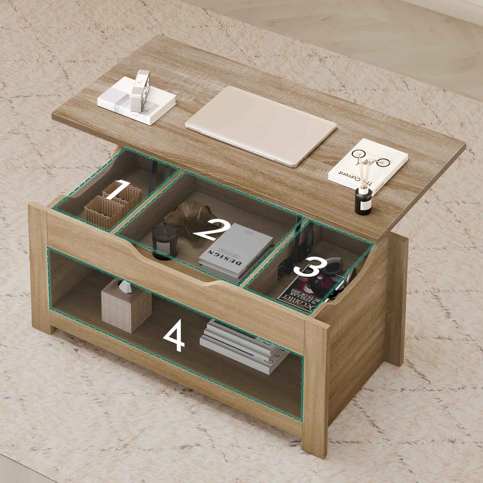 4 Alfordson Coffee Table Lift Up Top Laptop Desk Hidden Storage Shelf - Oak, 4 of 10