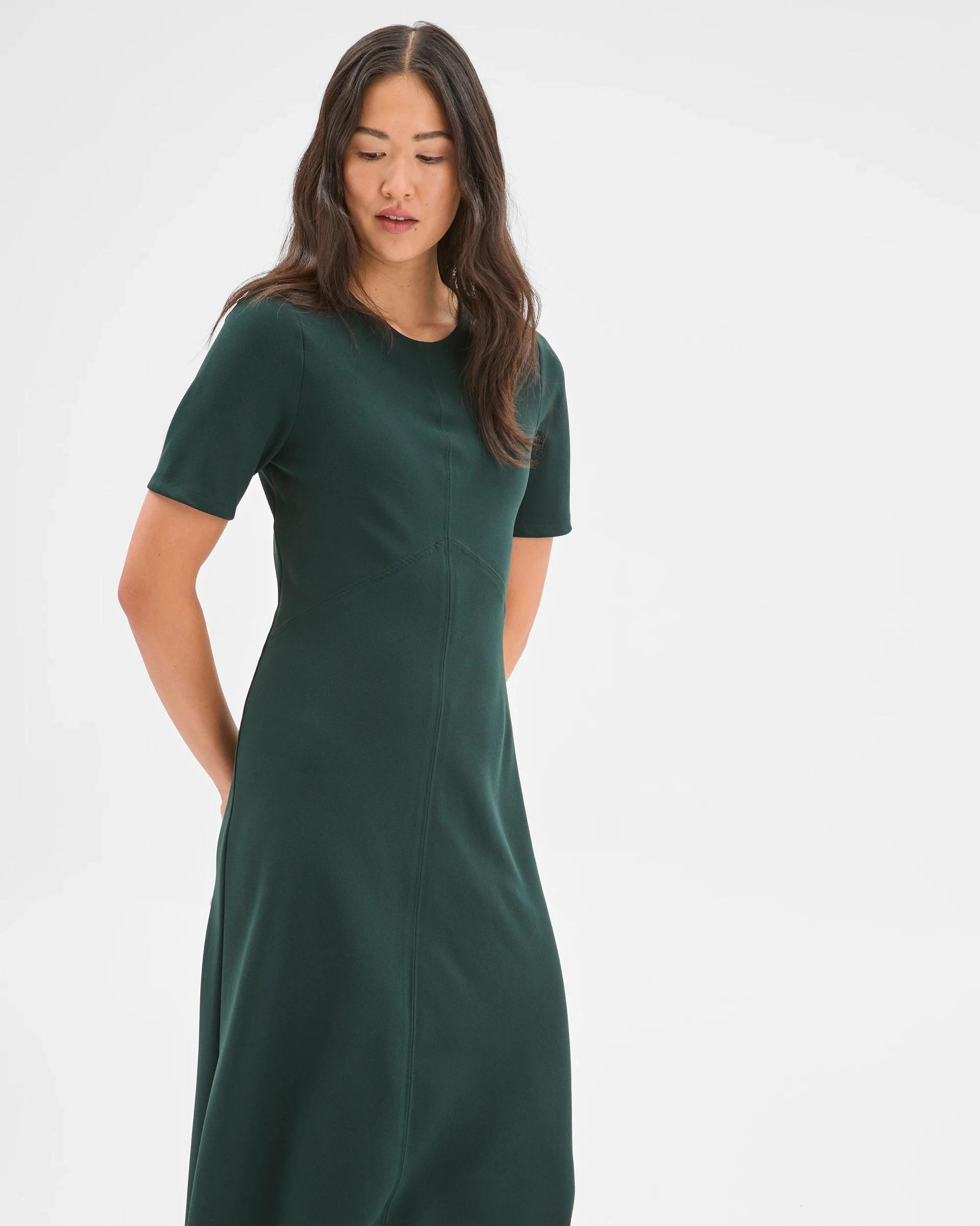 3 Preview Short Sleeve Midi Crepe Woven Dress MID JADE, 3 of 5
