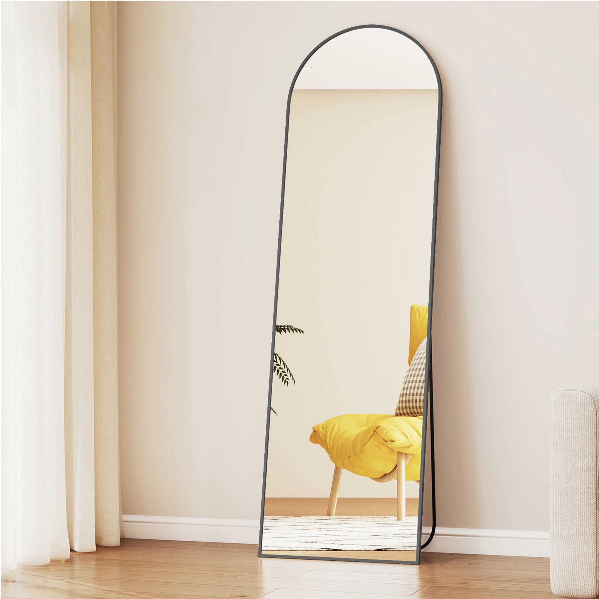 8 Yezi 165cm Full Length Free Standing Floor Mirror Arched Black Frame, 8 of 9
