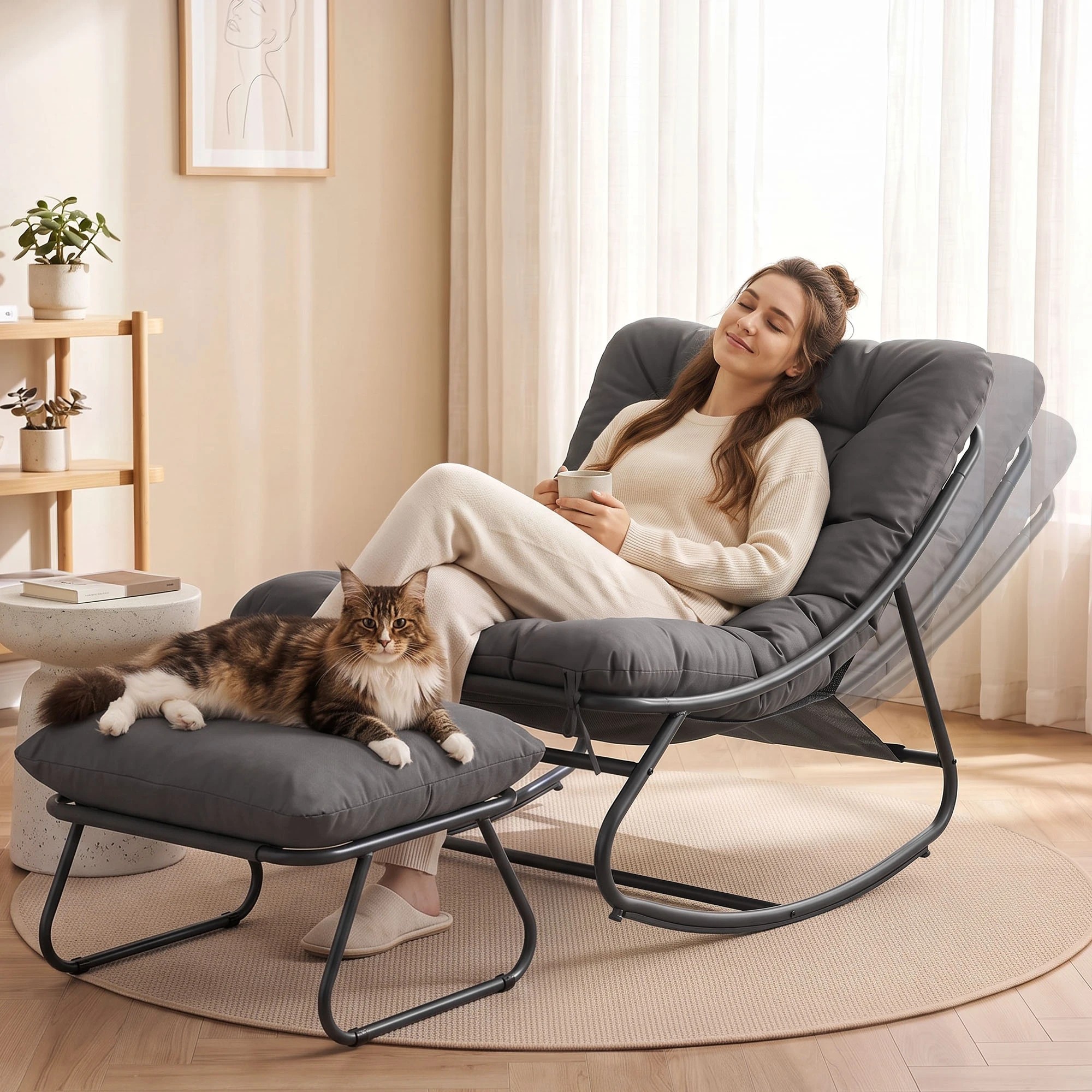 6 Gardeon Rocking Chair with Footrest Mesh Seat Cushion Outdoor Chairs- Grey, 6 of 8