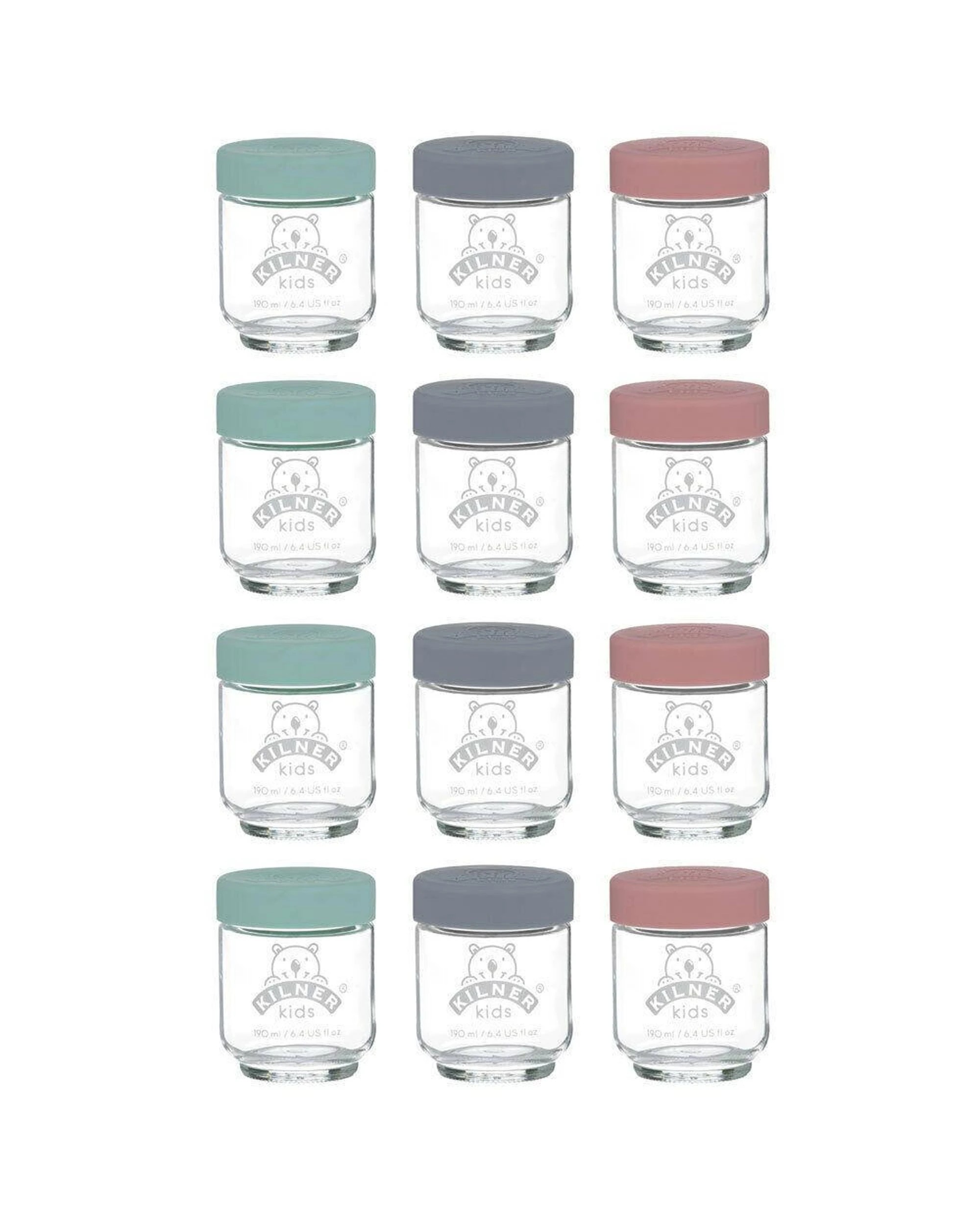 1 Kilner Kids 12pc Glass Jar Canister Baby Food Storage Set W Lid 190ml, 1 of 5