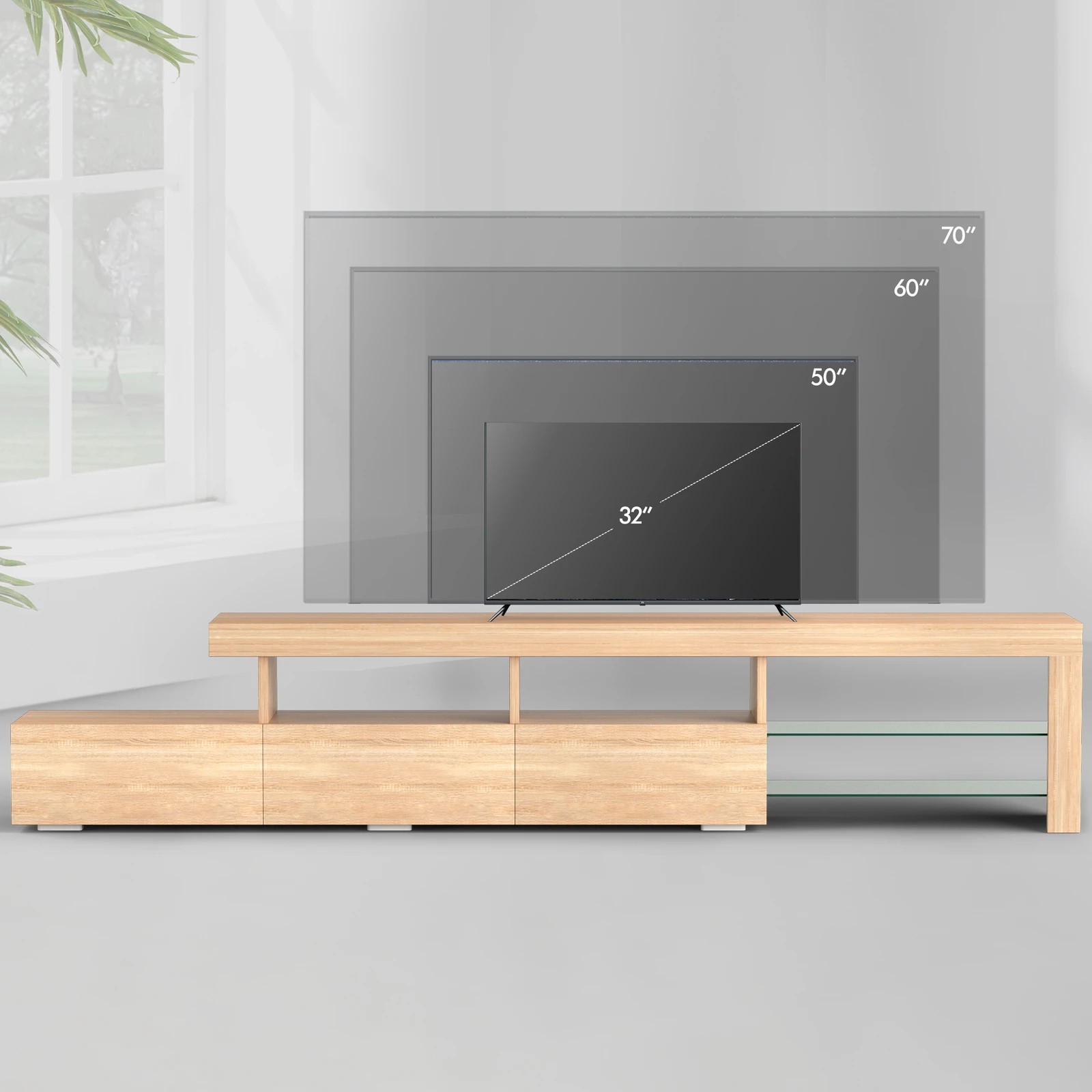 9 Alfordson Entertainment Unit 220cm TV Stand LED Light Storage Drawer - Oak, 9 of 10