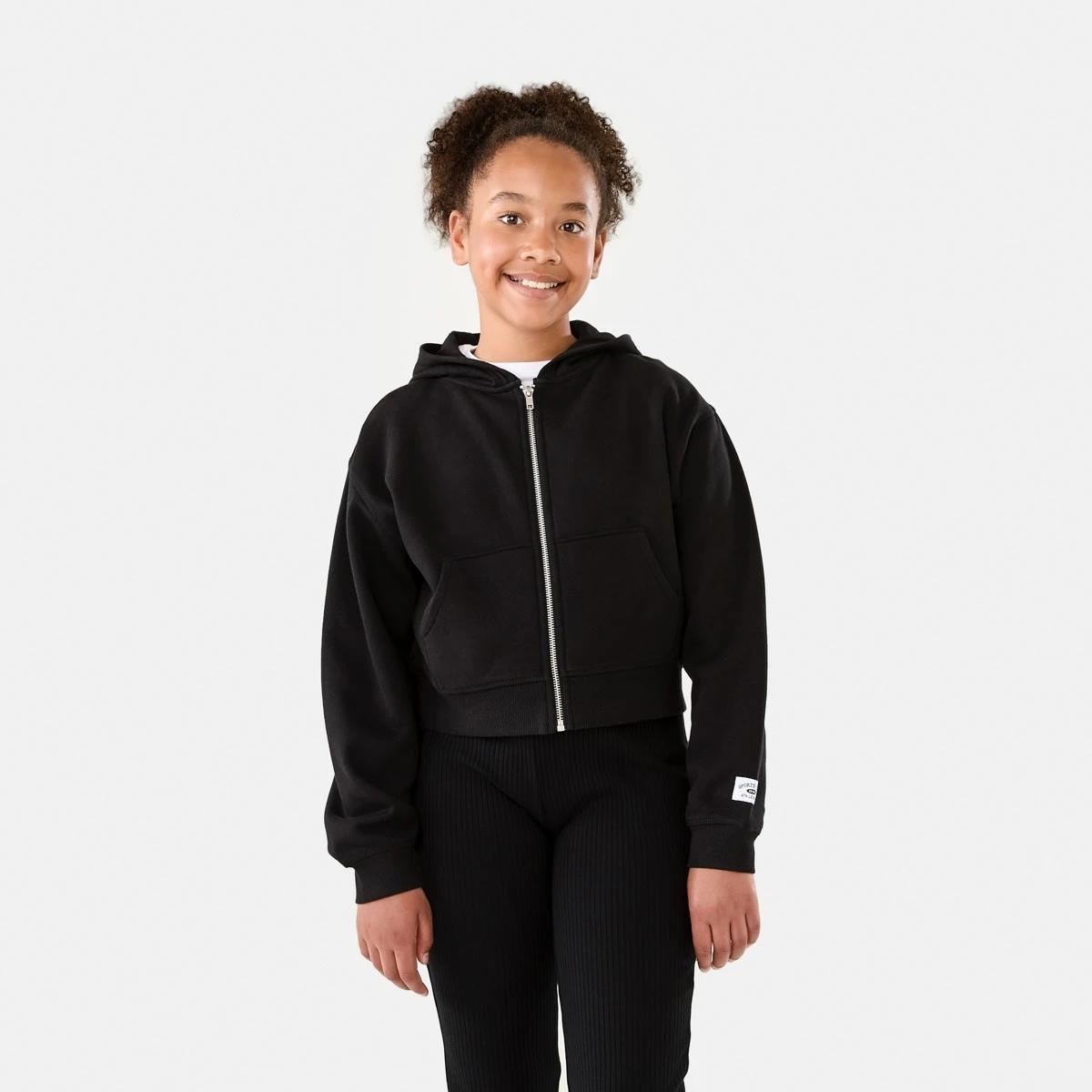 1 Cropped Zip Through Hoodie Black, 1 of 10