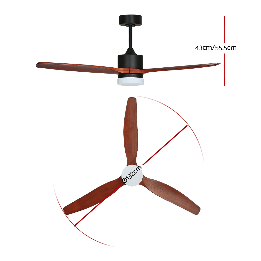 2 Devanti 52'' Ceiling Fan AC Motor 3 Blades w/Light - Dark Wood - Brown, 2 of 2
