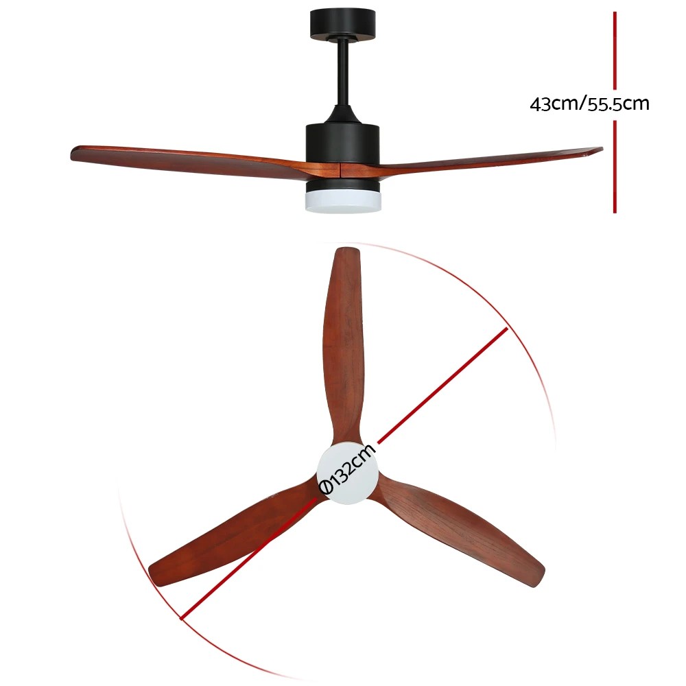 2 Devanti 52'' Ceiling Fan AC Motor 3 Blades w/Light - Dark Wood - Brown, 2 of 6