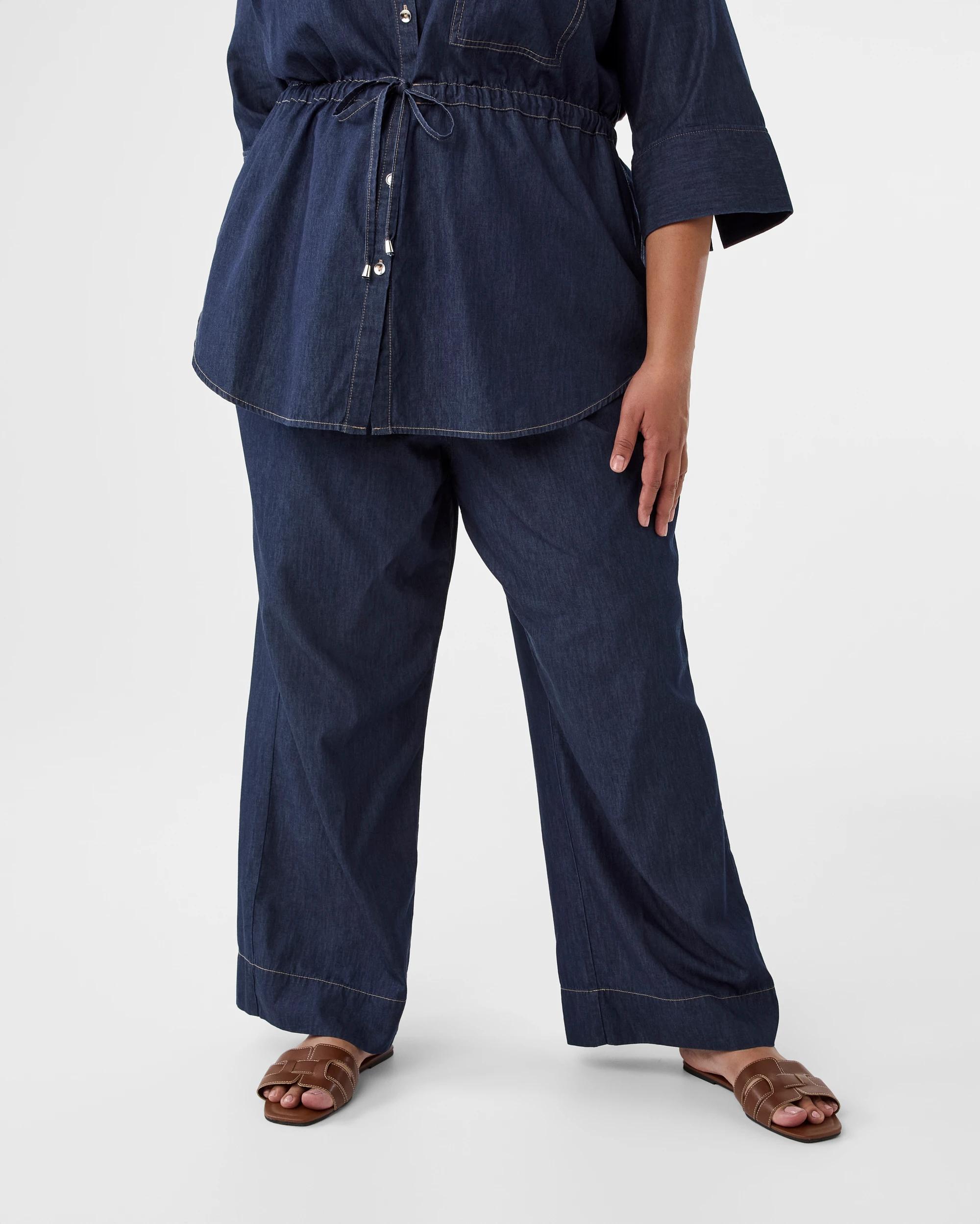 1 Curve Chambray Tie Waist Pants Dark Denim, 1 of 6