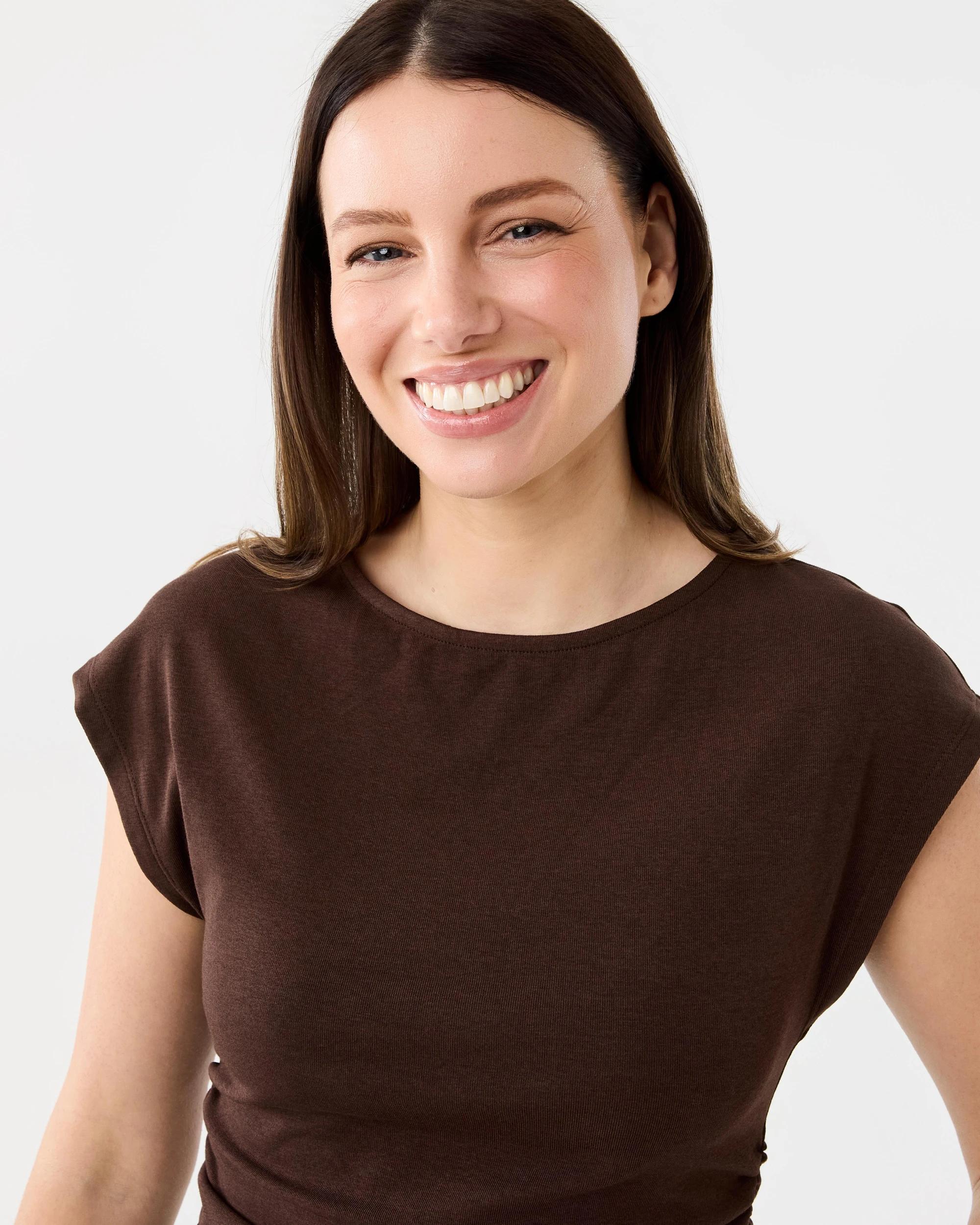 4 Drop Shoulder Ruched Top Melt Brown, 4 of 6