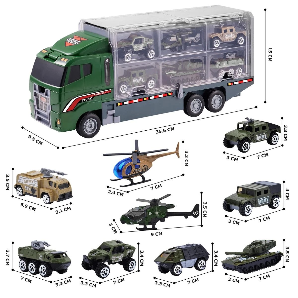 3 AUSWAY Army Truck Toy Car Military Force Model Carrier Storage Play Set, 3 of 5