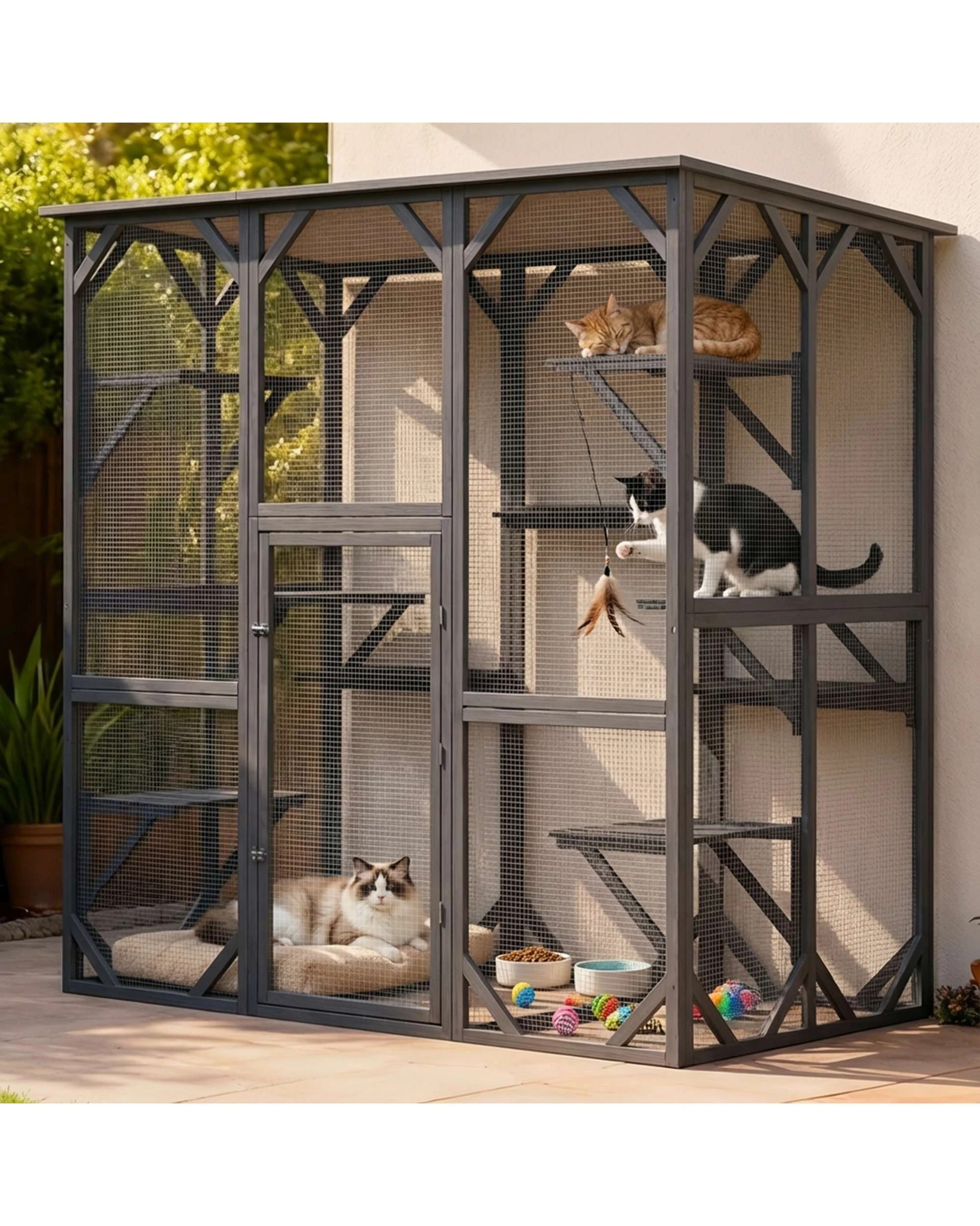 5 Advwin Extra Large Wooden Cat Cage Pet Cat Bird Shelter Condo Kitten Cage House, 5 of 9