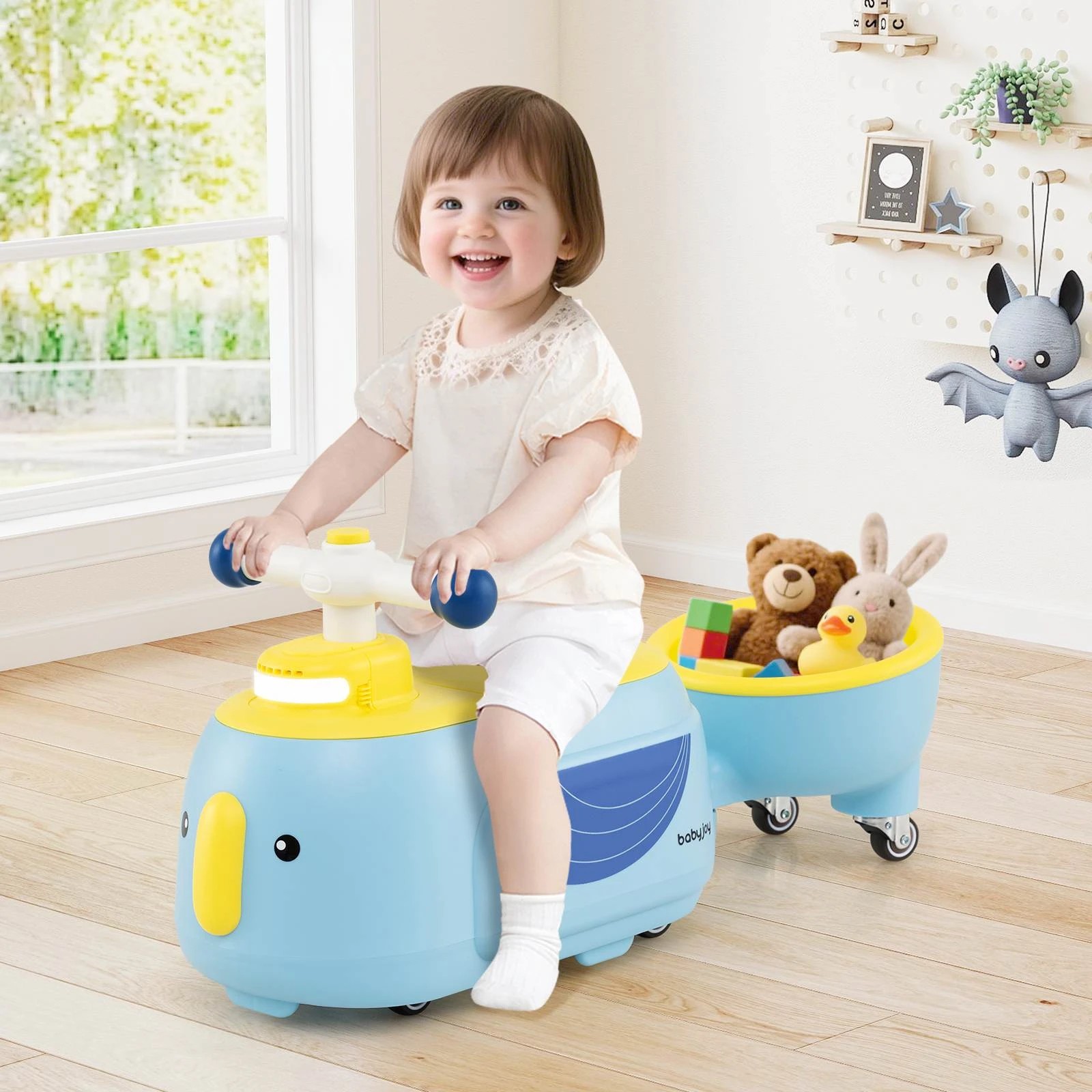 2 Costway Penguin Ride on Car Foot-to-Floor Sliding Wiggle Car - Blue, 2 of 3
