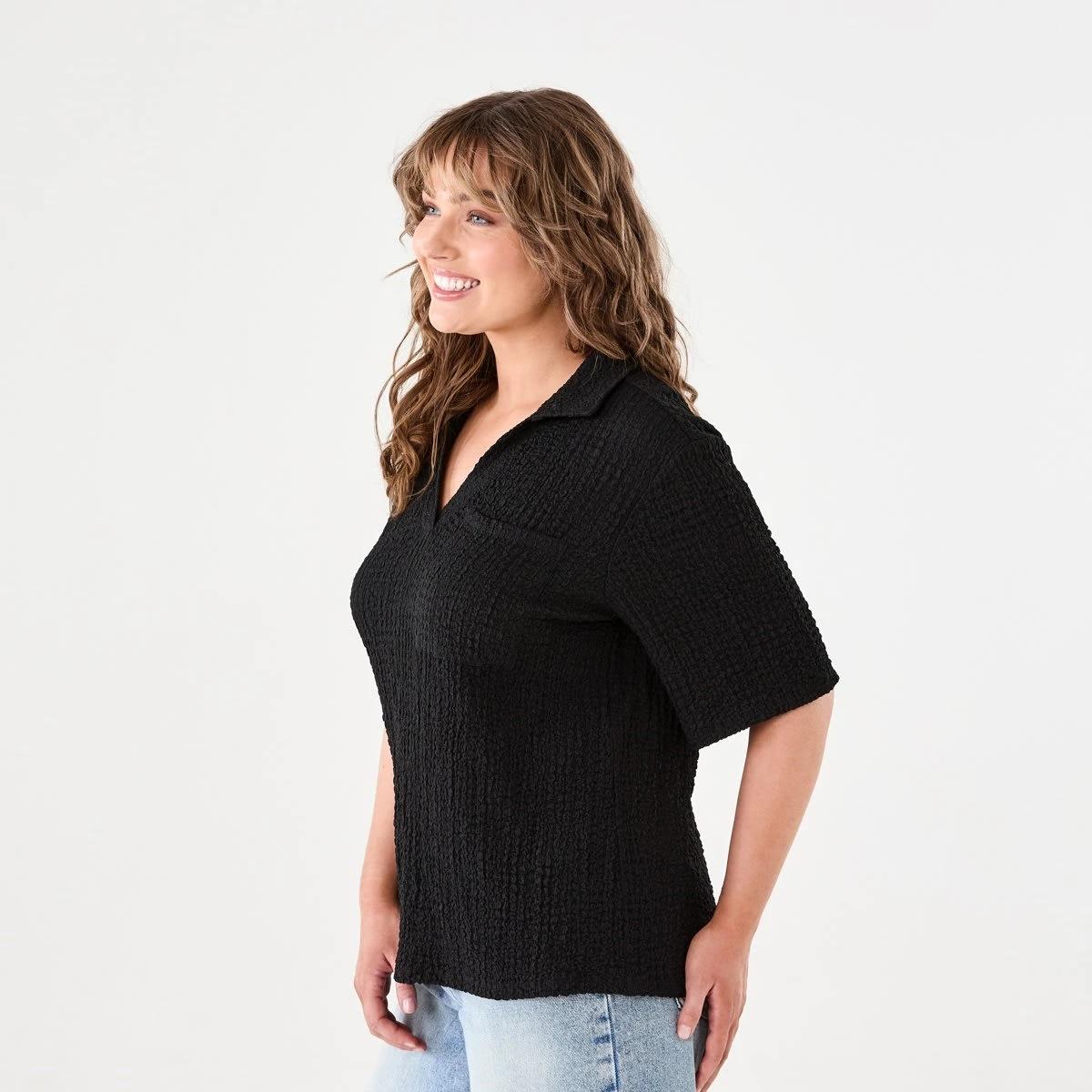 2 Short Sleeve Textured Polo Top BLACK, 2 of 6
