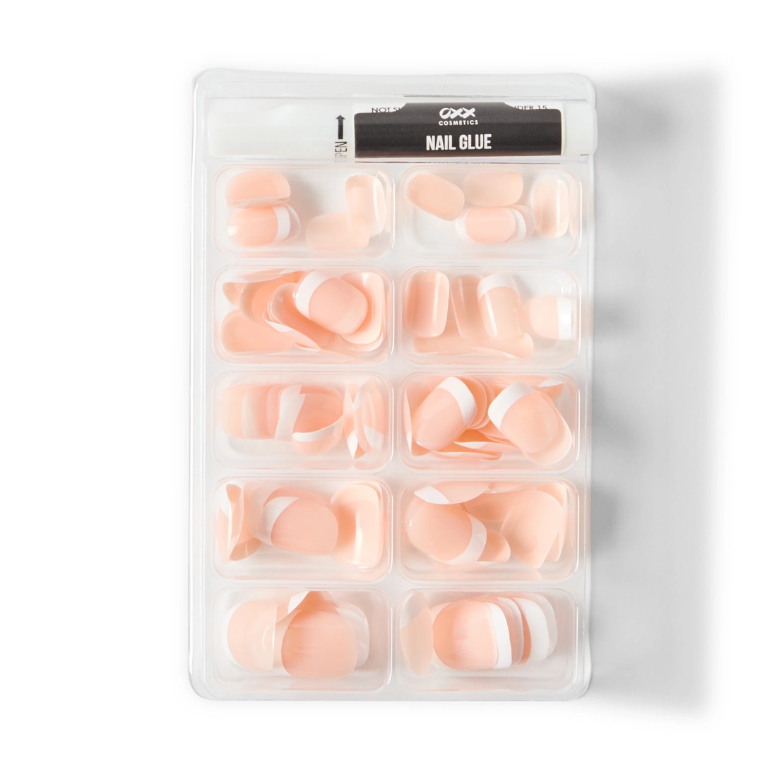 4 OXX Cosmetics 100 Pack Artificial Nails with Adhesive - Short Square Shape, French Tip, 4 of 4