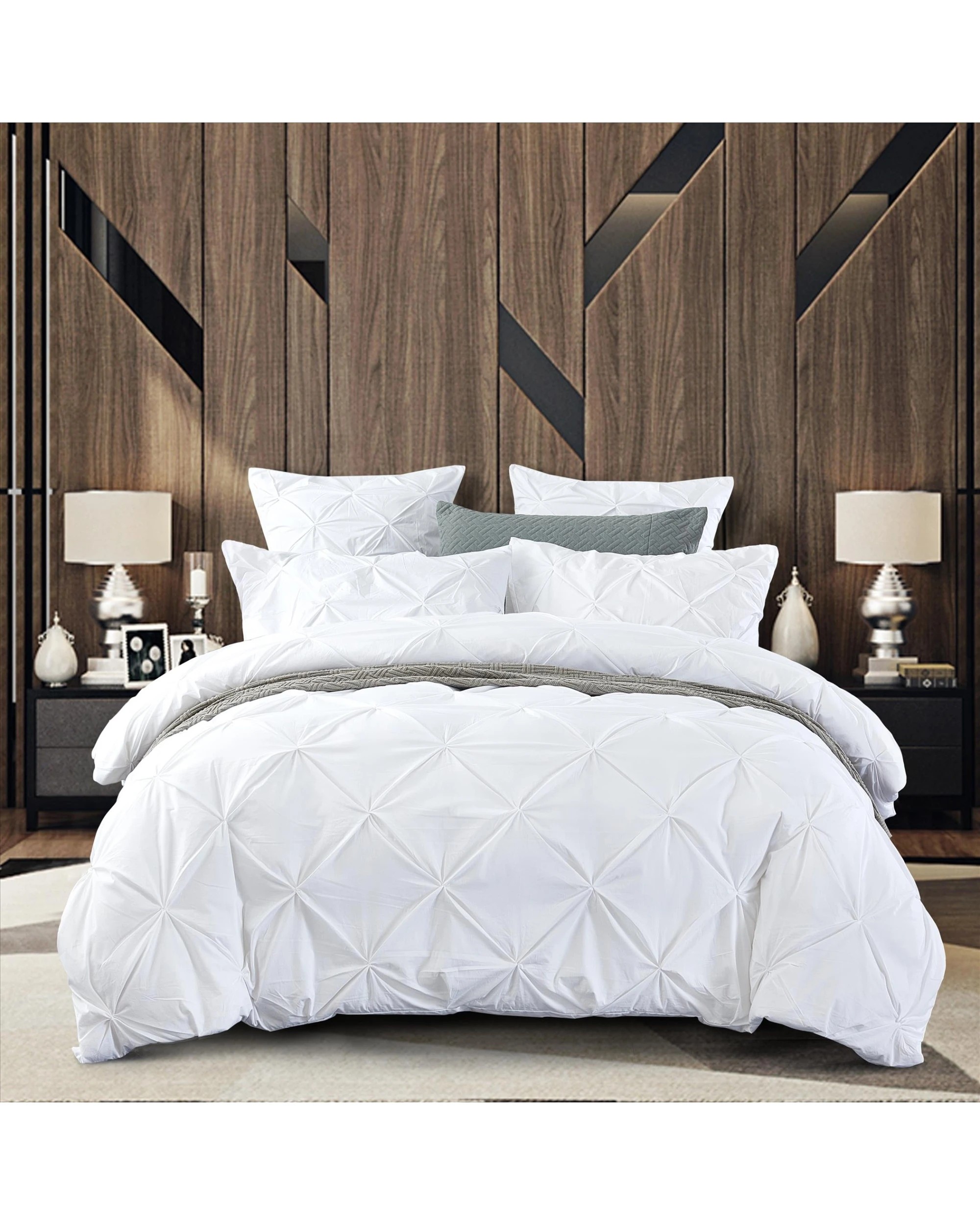 2 Cotton More Cotton Diamond Pinch Pleated Pintuck Doona Quilt Cover King - White, 2 of 7