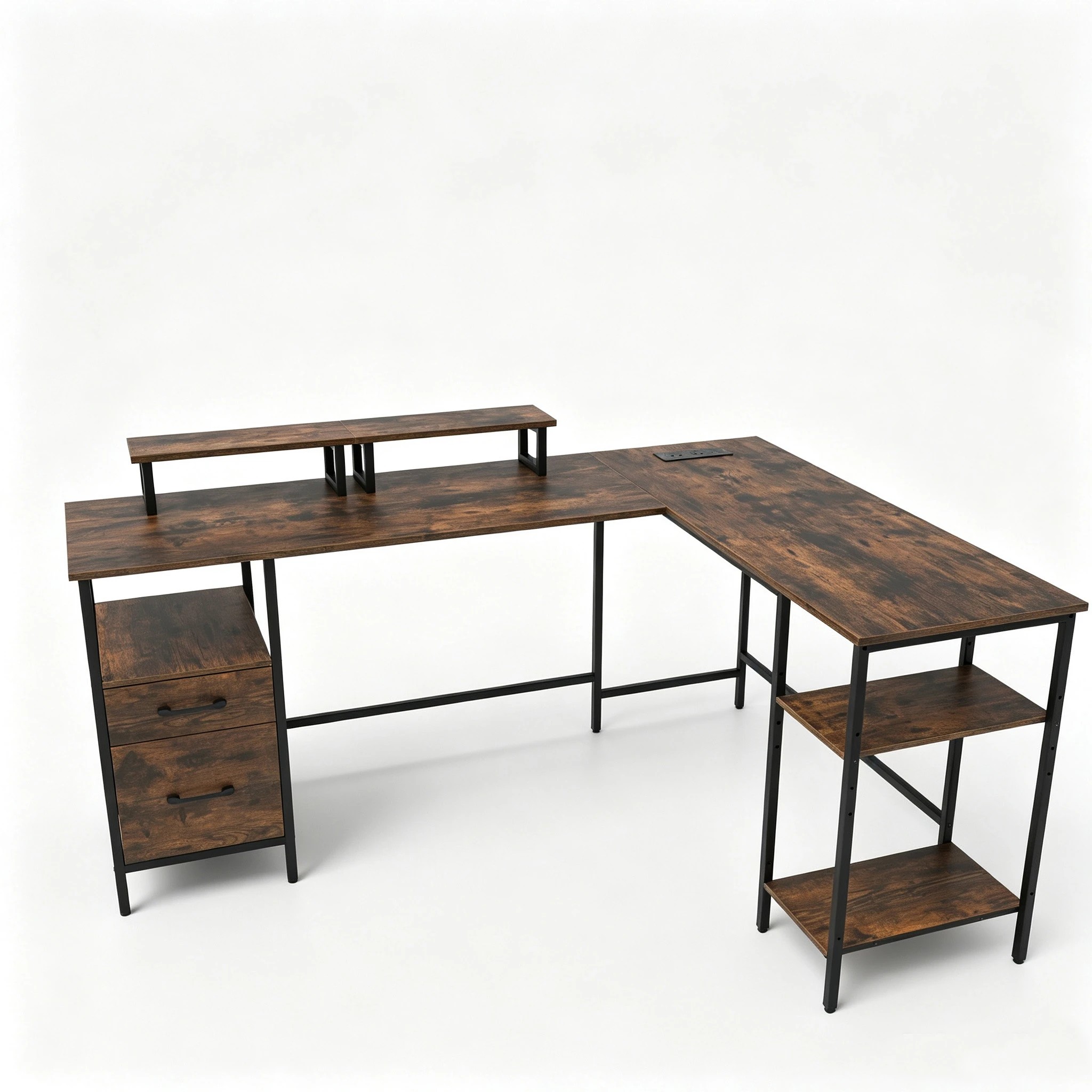 1 Costway L-shaped Home Office Desk w/Power Outlets Reversible Computer Desk, 1 of 5