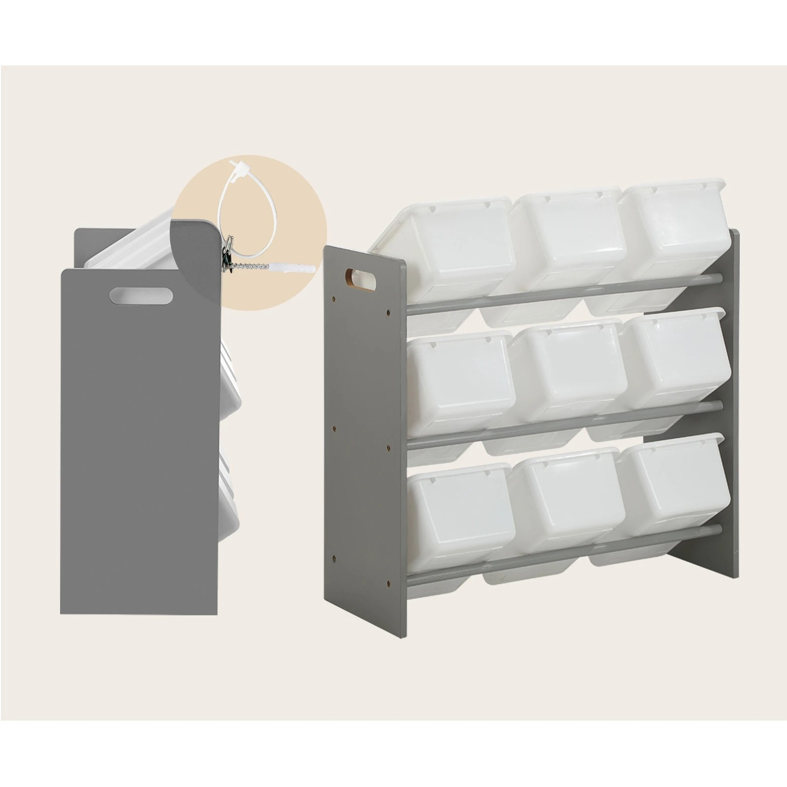 6 Oikiture Kids Toy Box Organiser 9 Bins Display Shelf Storage Rack Drawer
 - Grey, 6 of 8