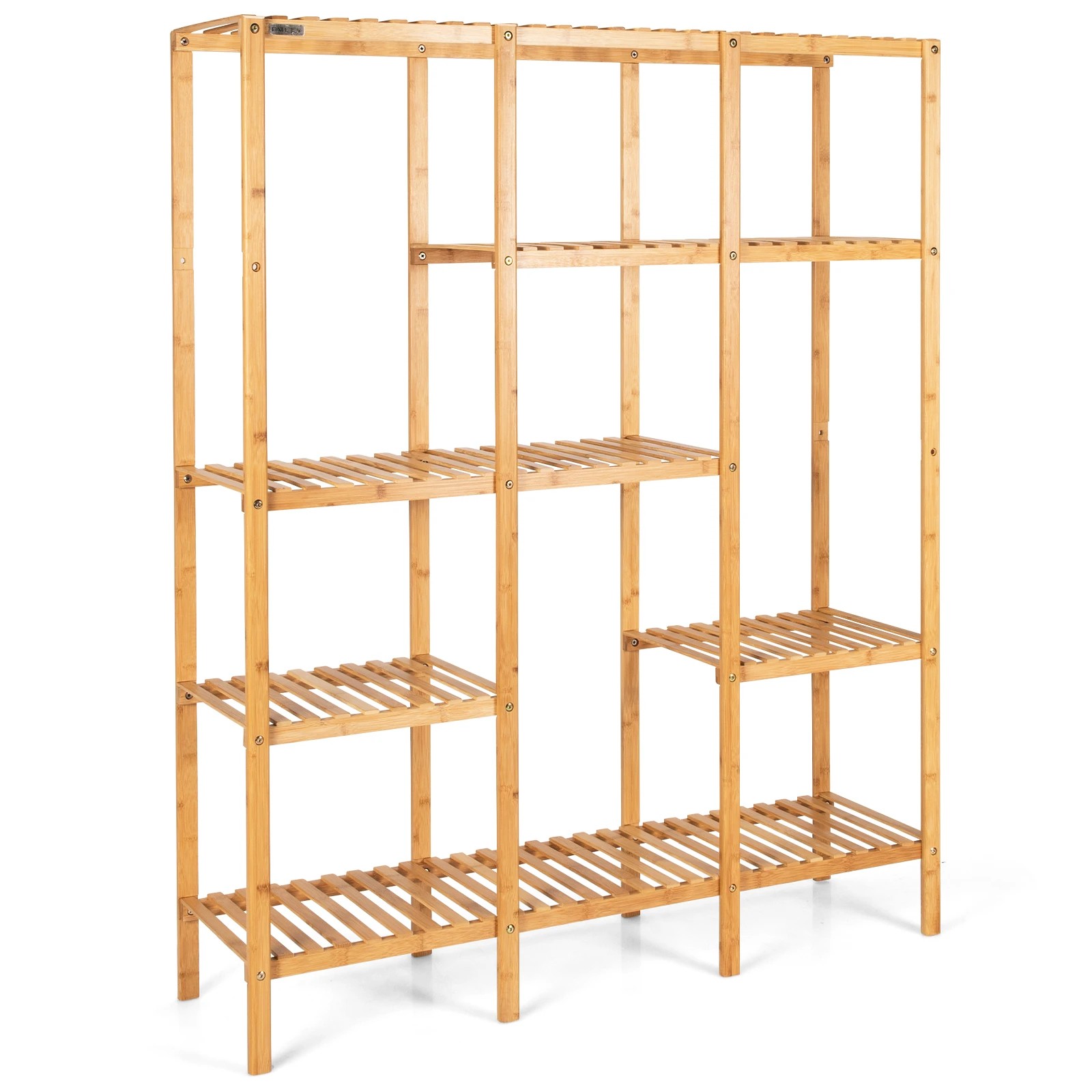 1 Costway Bamboo Plant Stand 5-Tier 12 Potted Flower Rack Planter Holder Pot Shelf Organizer - Natural, 1 of 4