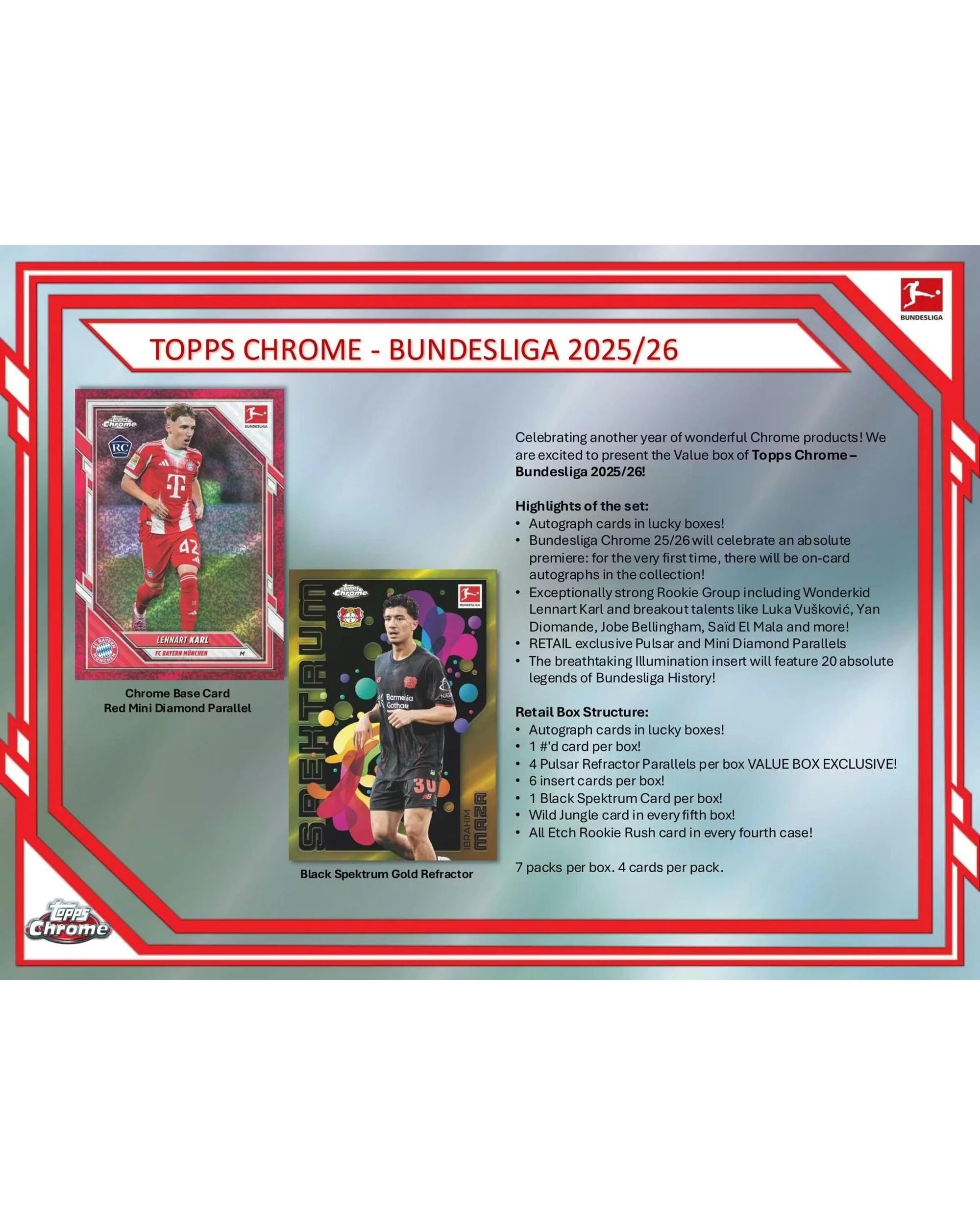 2 Topps 2025/2026 Chrome Bundesliga Soccer Blaster Box, 2 of 10