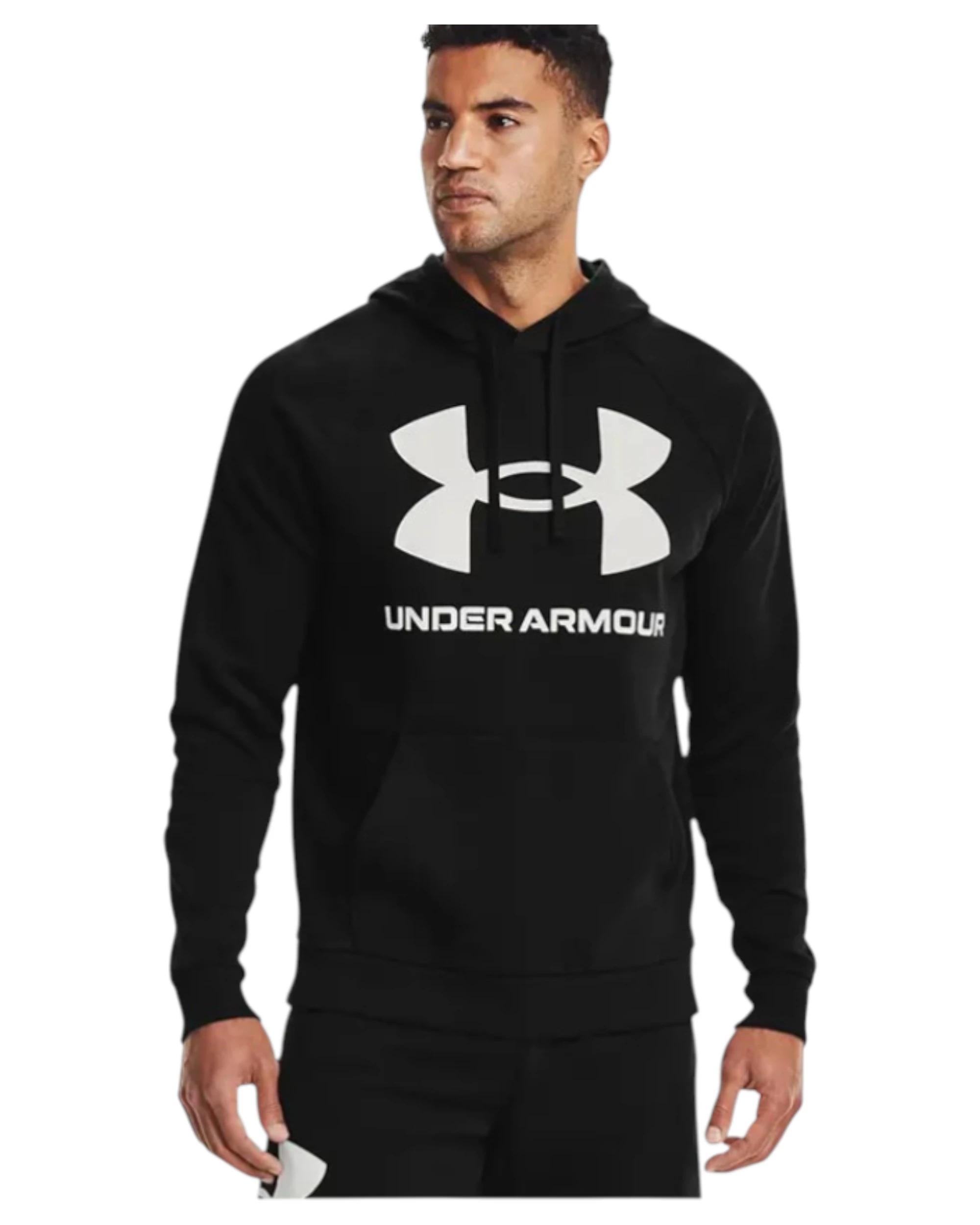 4 Under Armour Mens Ua Rival Fleece Big Logo Hoodie Sweatshirt Black BLACK, 4 of 6
