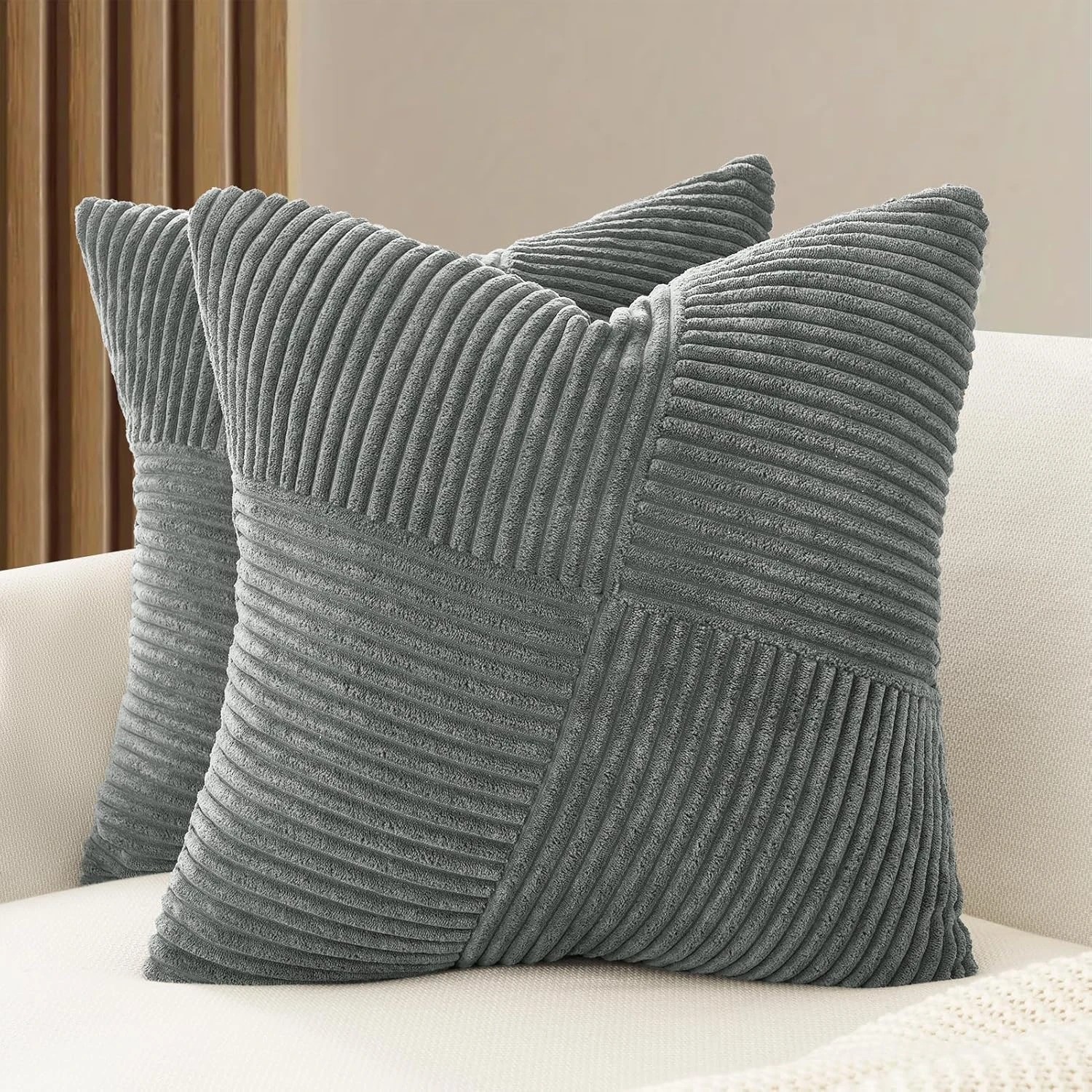 1 Gioia Casa 2-Pack Corduroy Cushion Covers Windmill Pattern 45x45cm - Dark Grey, 1 of 2