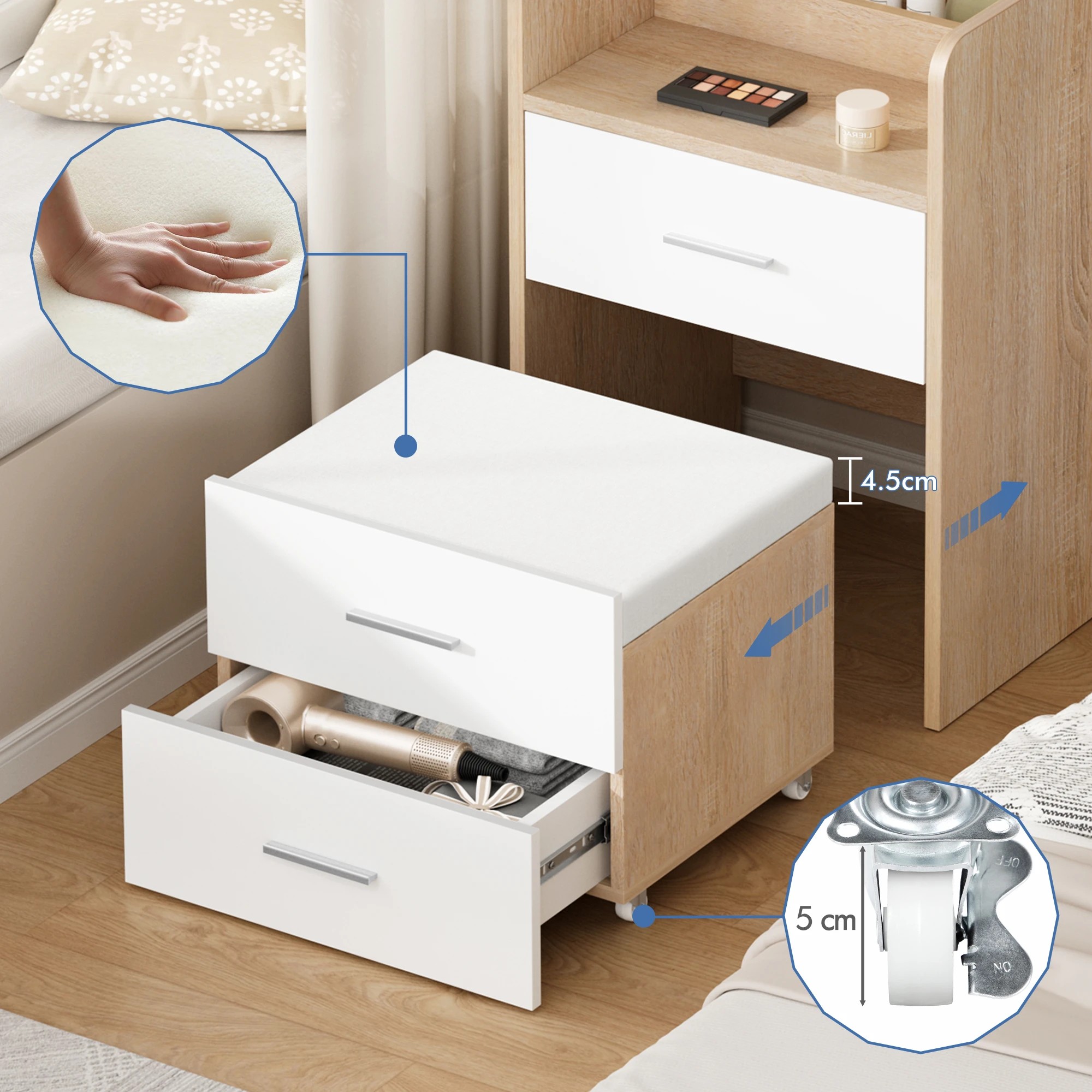 5 Alfordson Dressing Table Stool Set 3-In-1 Makeup Mirror Vanity Desk - Natural, 5 of 10