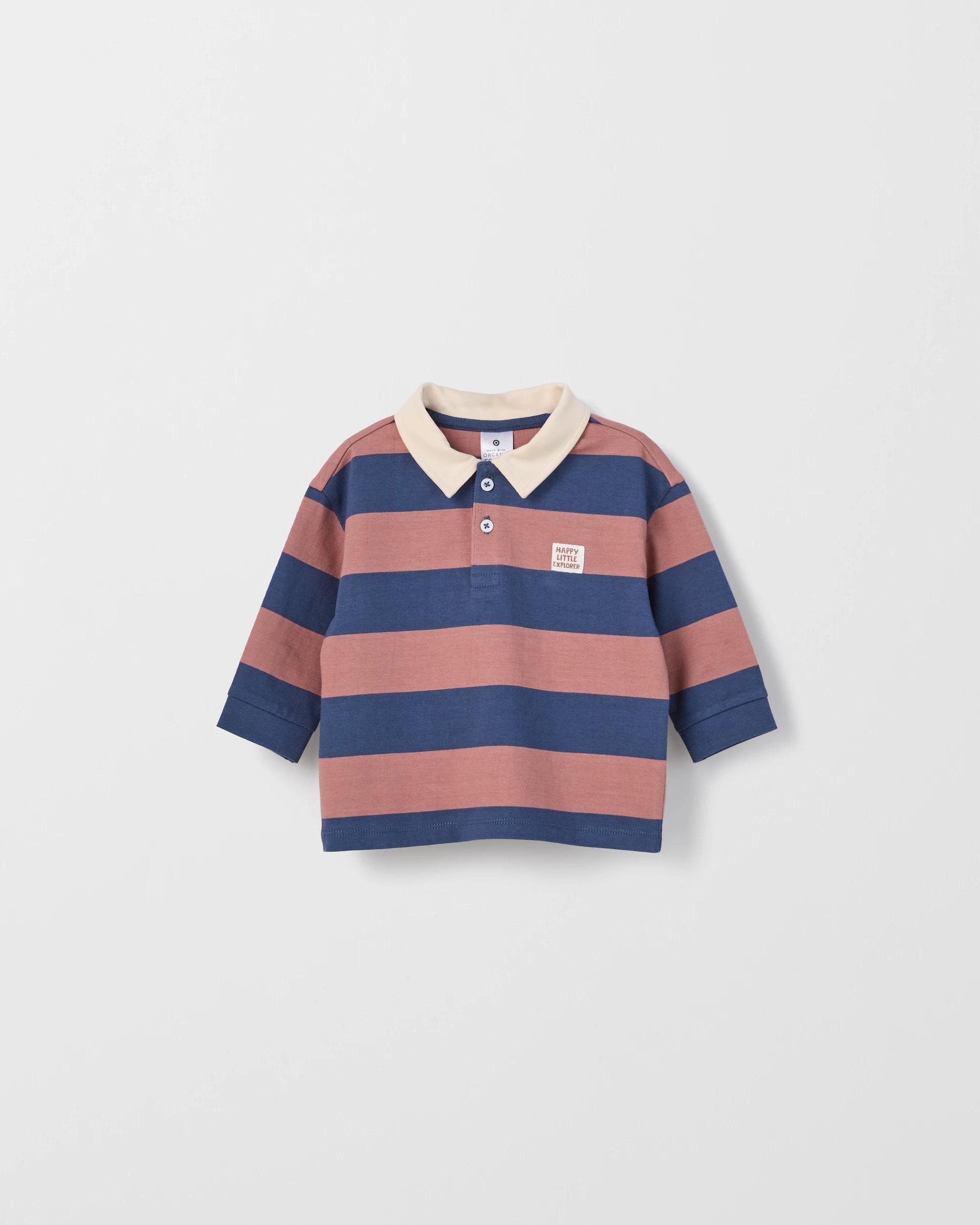 1 Target Baby Organic Cotton Baby Long Sleeve Rugby Top BROWN/NAVY STRIPE, 1 of 3