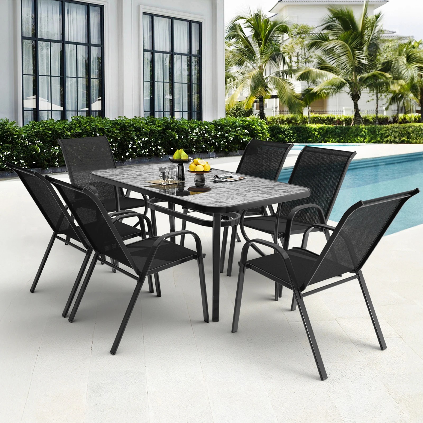 4 Alfordson 7PCS Outdoor Dining Set Patio Table and Chairs Garden Furniture - Black, 4 of 10