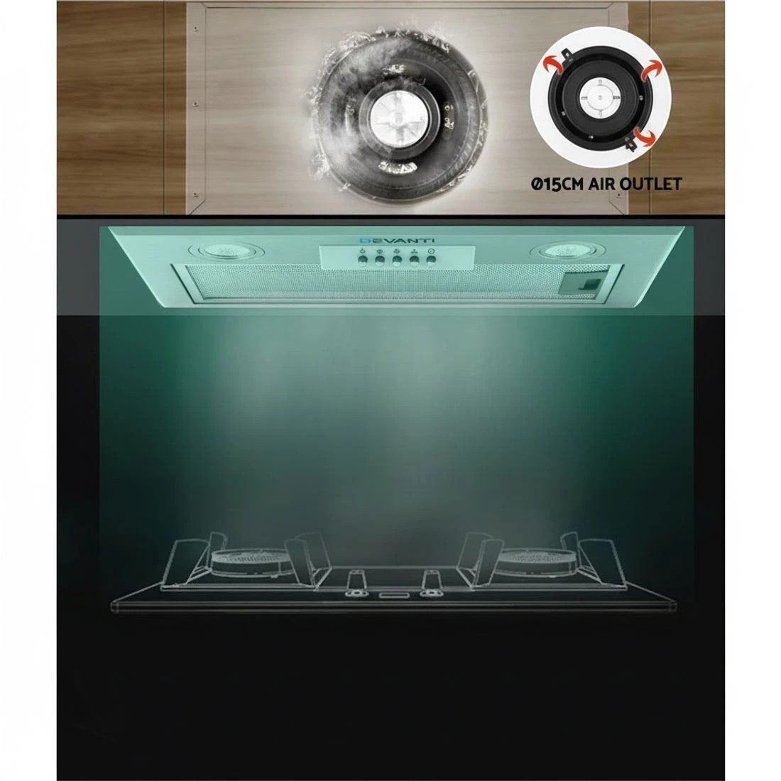 4 Devanti 520mm Range Hood 52cm Rangehood Stainless - Silver, 4 of 6