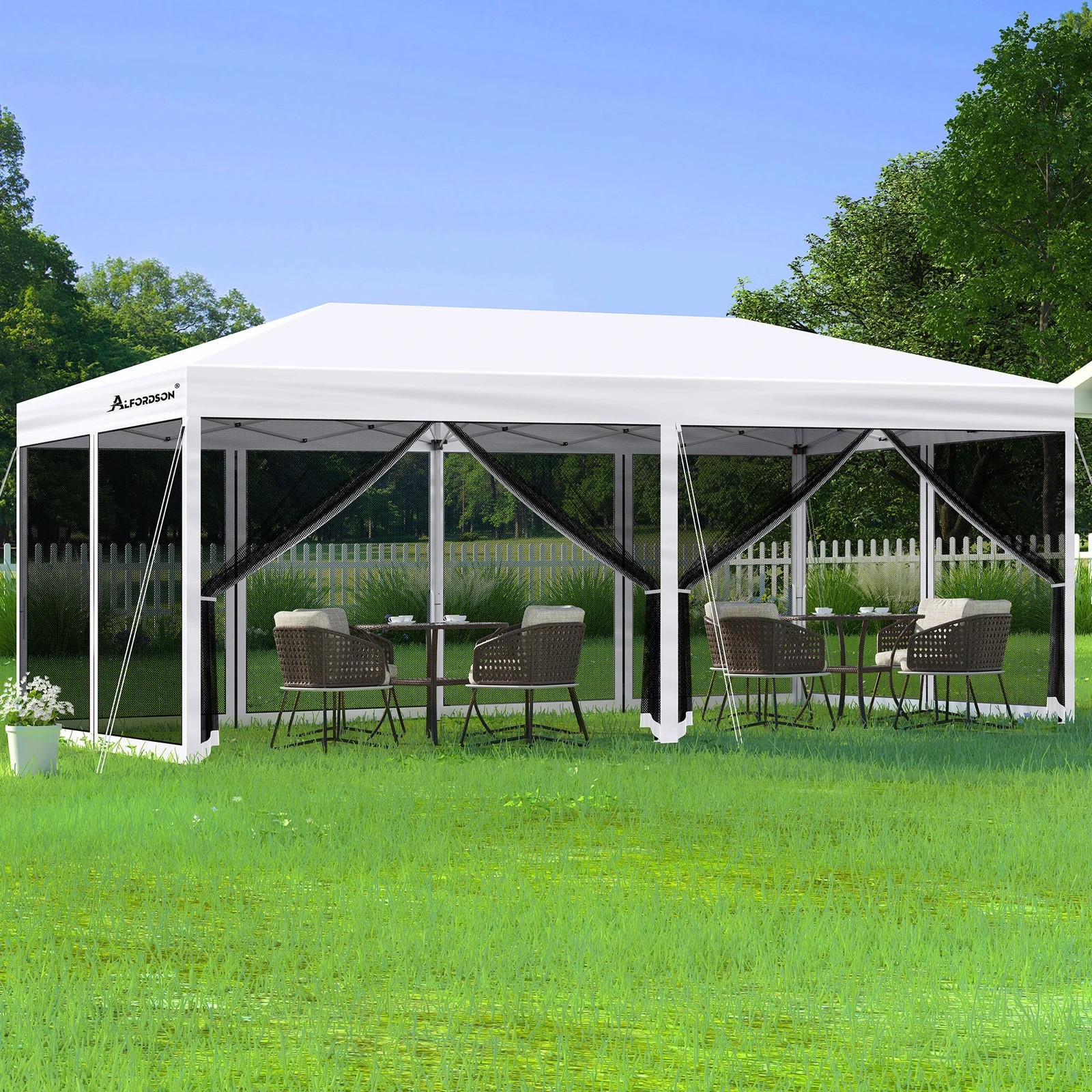 2 Alfordson Pop Up Marquee Outdoor Tent Mesh Wall 3x6m Gazebo - White, 2 of 10