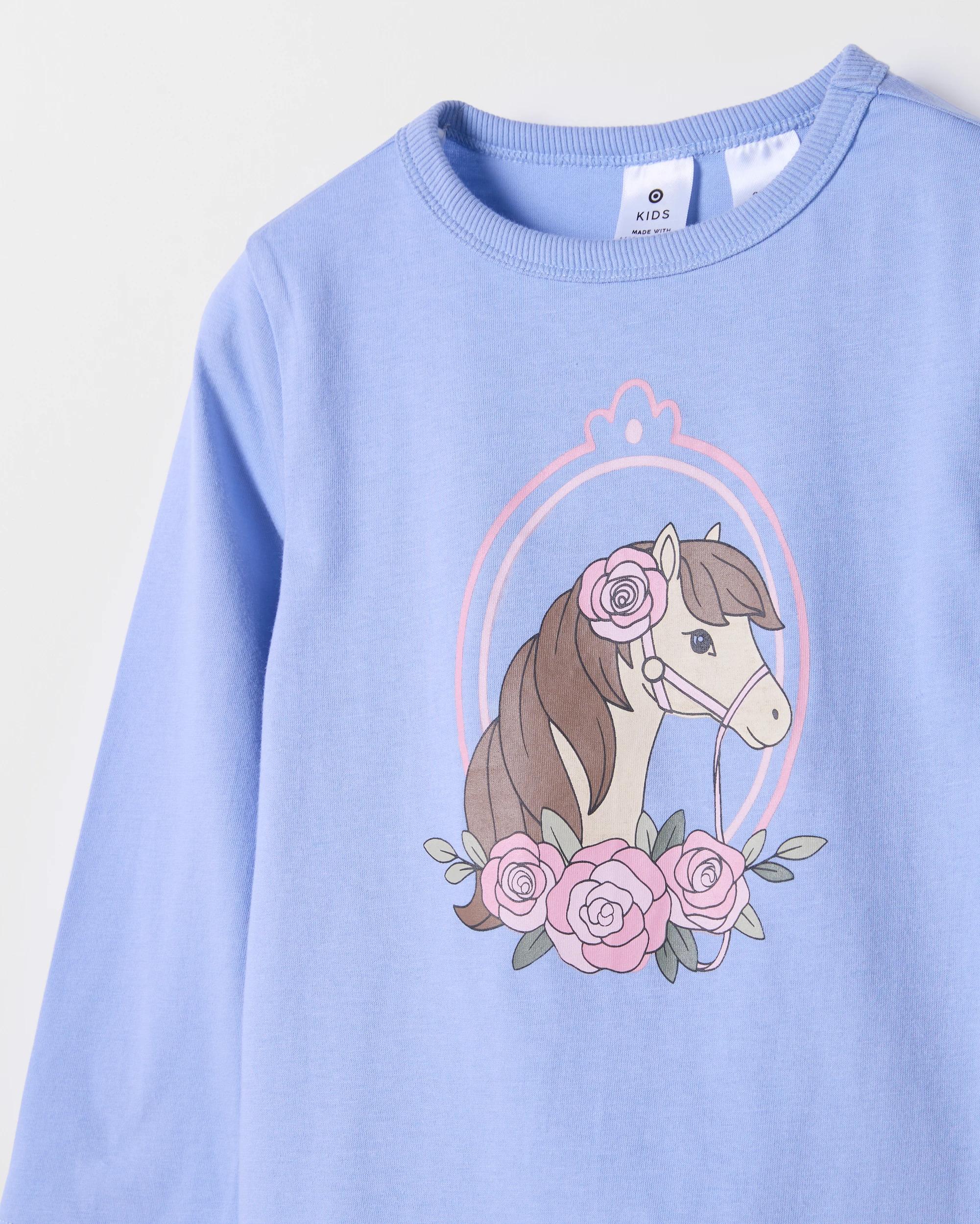 4 Target Kids Australian Cotton Blend Younger Girls 2 Pack Knit Pyjama Set BLUE HORSE, 4 of 6