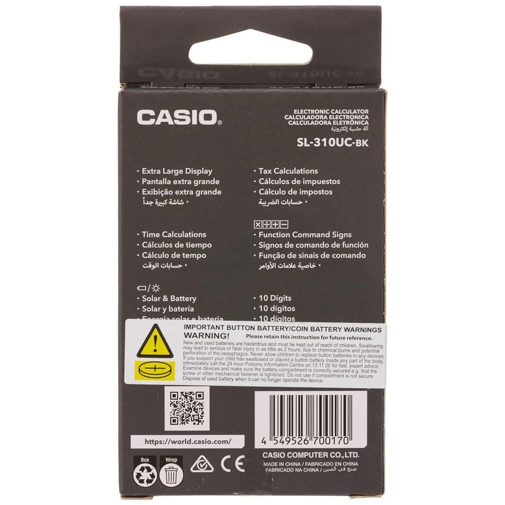 3 Casio 10 Digit Portable Calculator Black SL310UCBK, 3 of 3