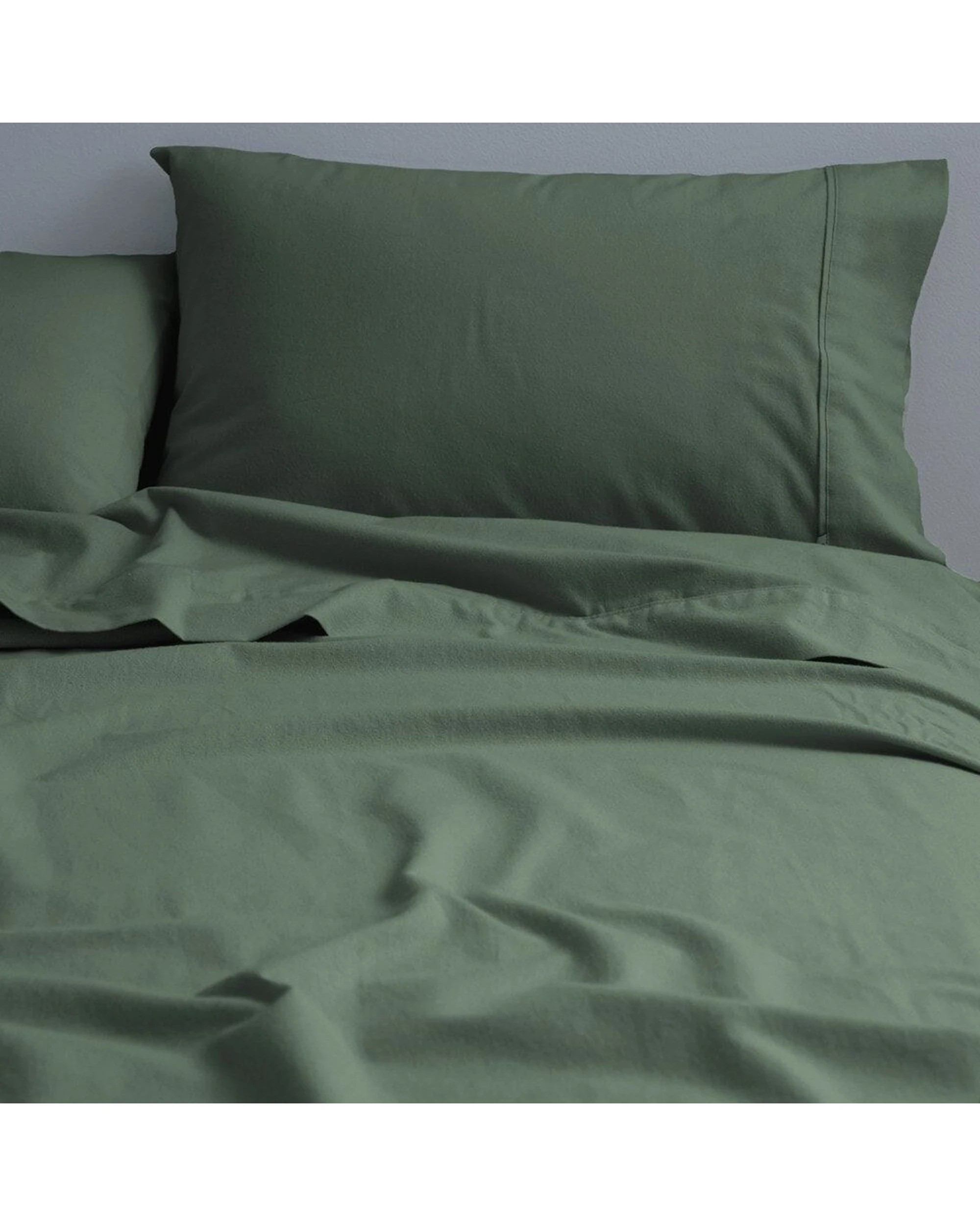 1 Canningvale Cozi Cotton Flannelette Fitted Sheet With Pillowcase Set Spruce - Queen Bed - Green, 1 of 5