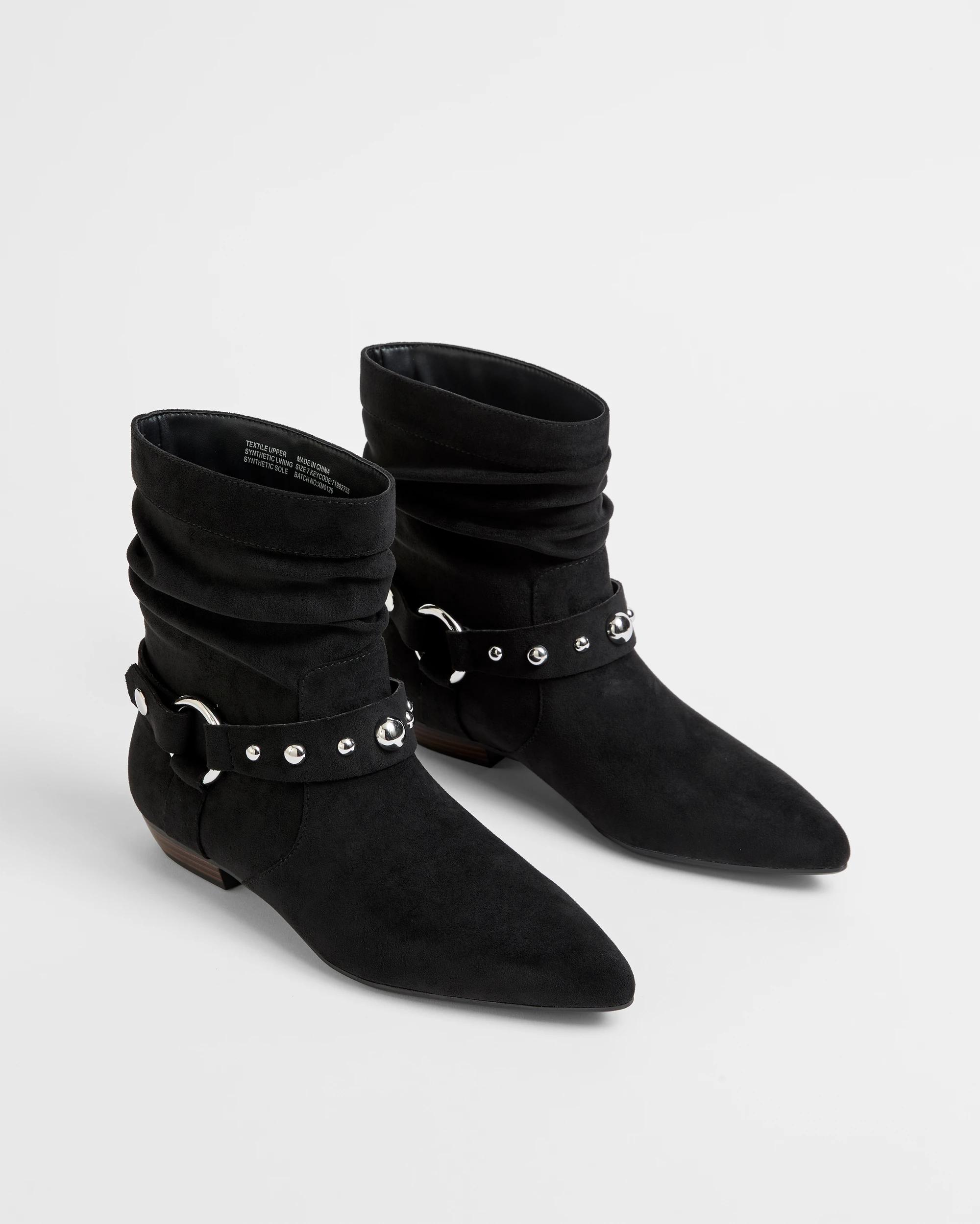 2 Target Woman Studded Low Heel Boot - Cleo BLACK MICROSUEDE, 2 of 3