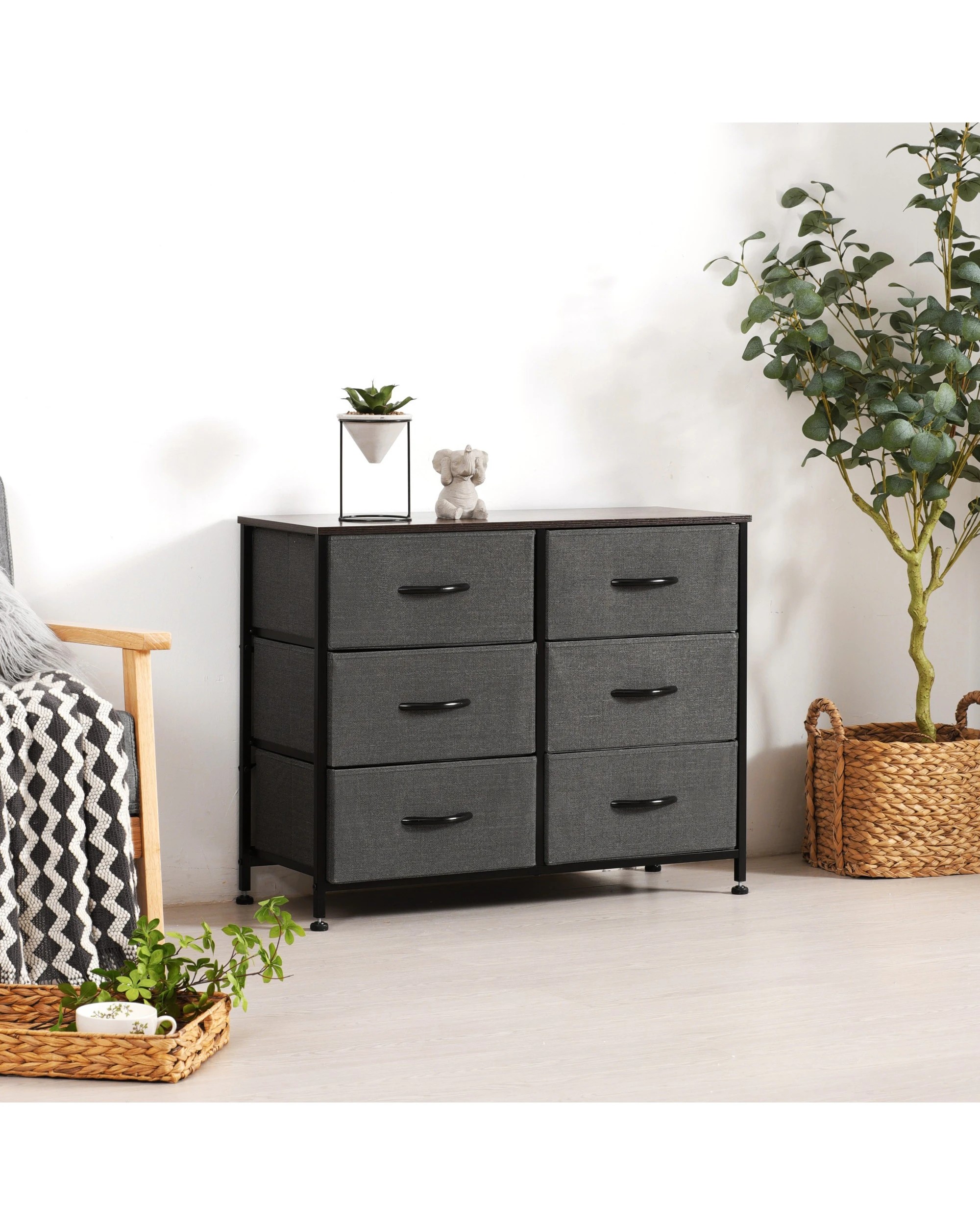 2 Sherwood Luna 6 Drawer Fabric Home Storage Dresser - Charcoal, 2 of 7