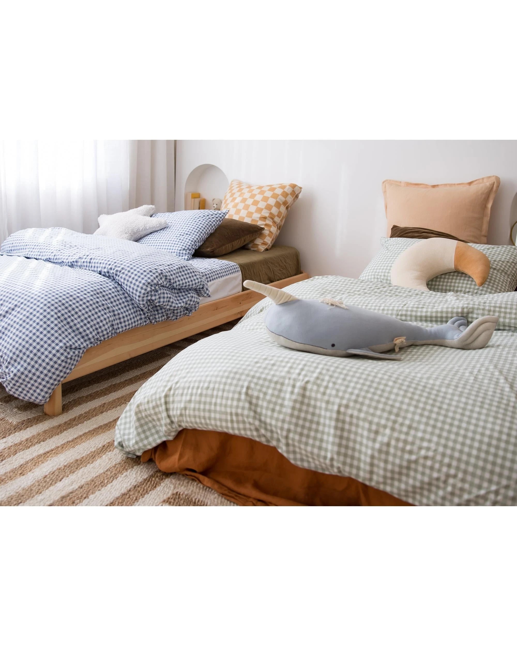 4 The Midnight Gang Queen Dusty Blue Gingham Waterproof Doona Cover
 - Queen Bed
 - blue, 4 of 5