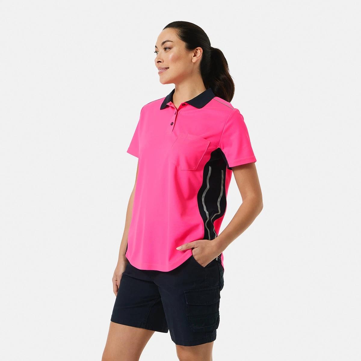 2 Workwear Short Sleeve Cool Polo Shirt SAFETY PINK, 2 of 5