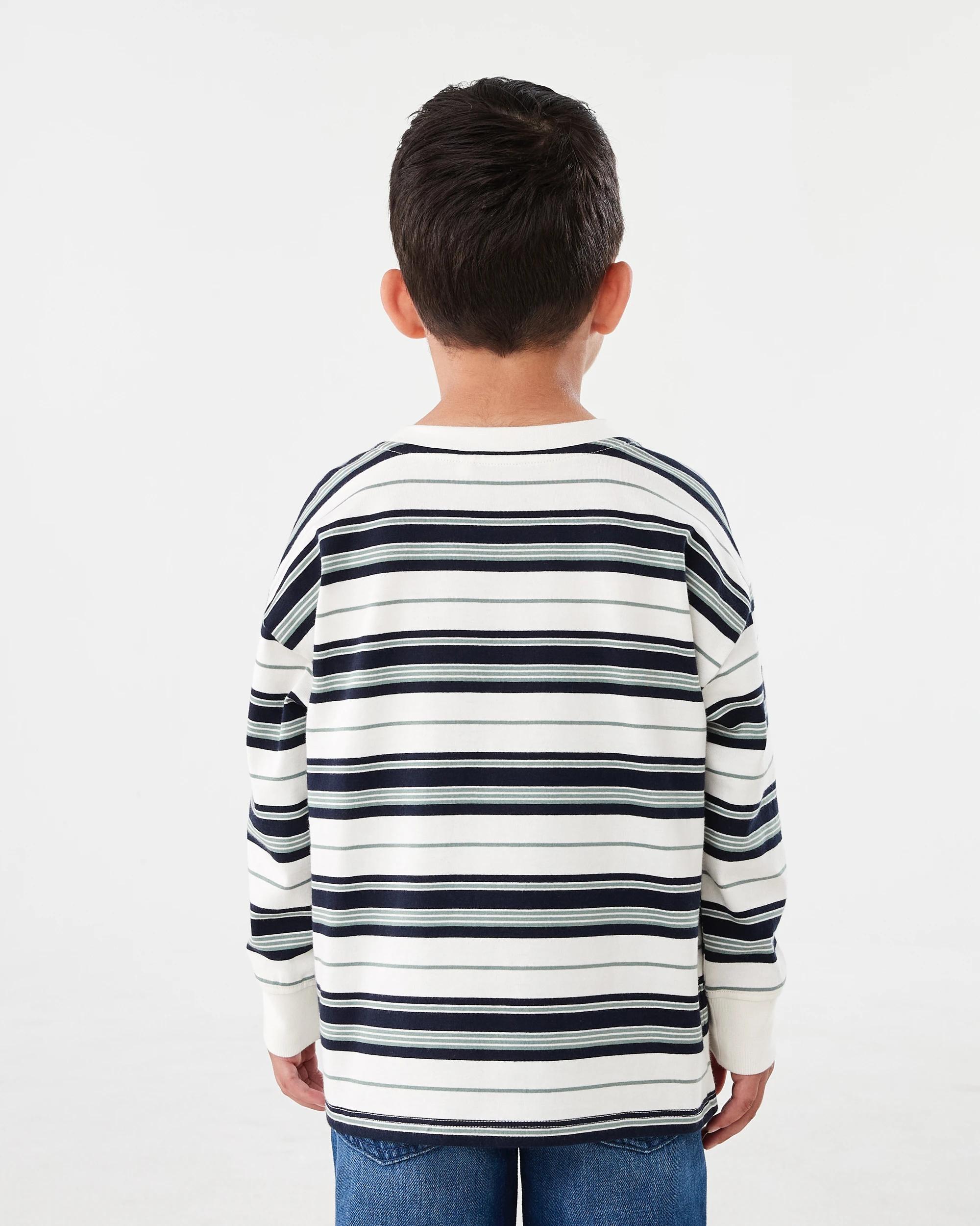 2 Long Sleeve Stripe T-shirt with Pocket Wht Stripe, 2 of 8